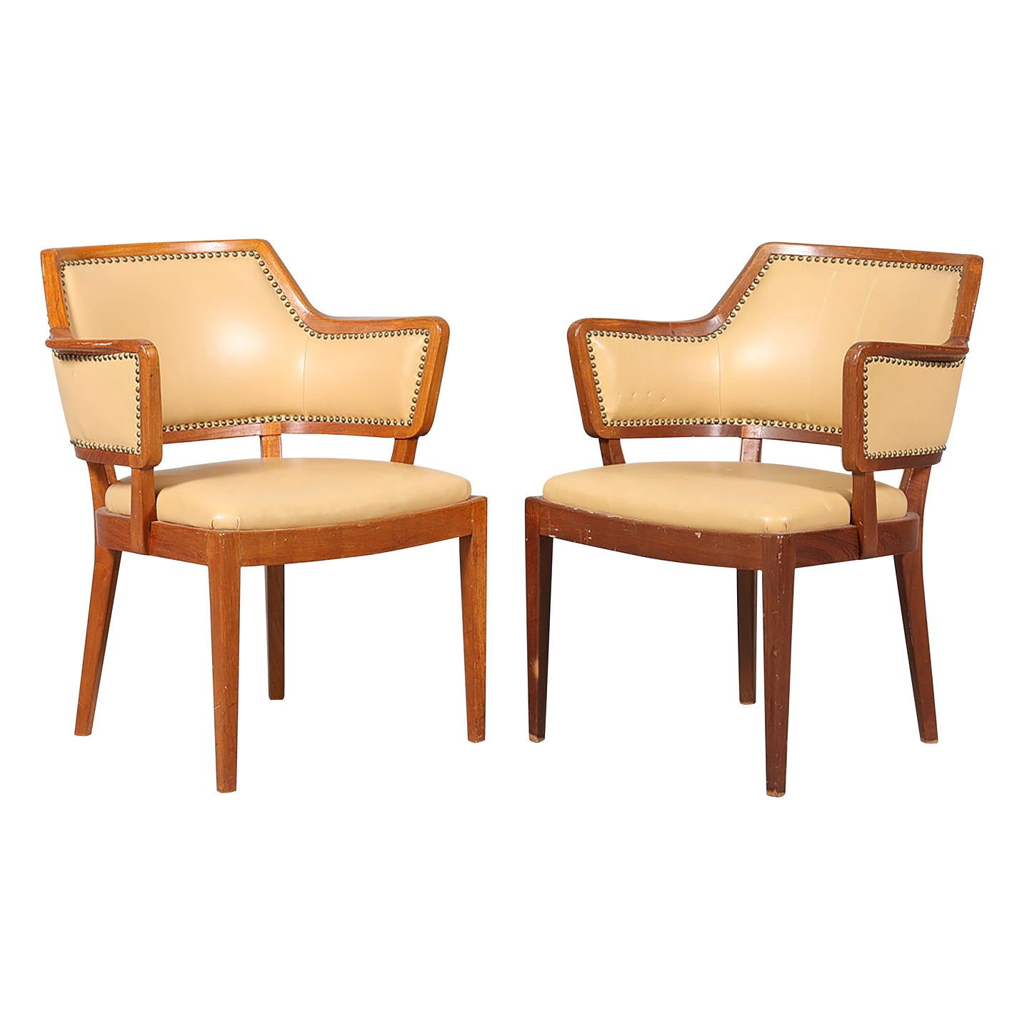 Pair of Vintage Swedish Birch Armchairs with Leather Upholstery, 1940s/50s