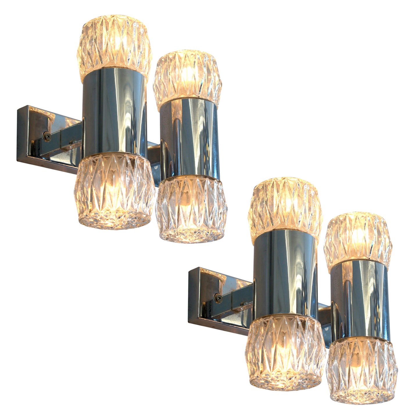 1970s Pair of Chrome and Glass Wall Lights by G. Sciolary, Italy