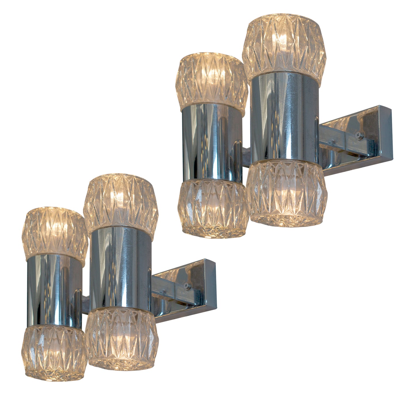 1970s Pair of Chrome and Glass Wall Lights by G. Sciolary, Italy