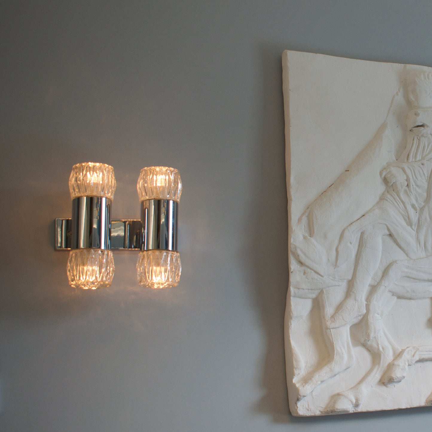 1970s Pair of Chrome and Glass Wall Lights by G. Sciolary, Italy