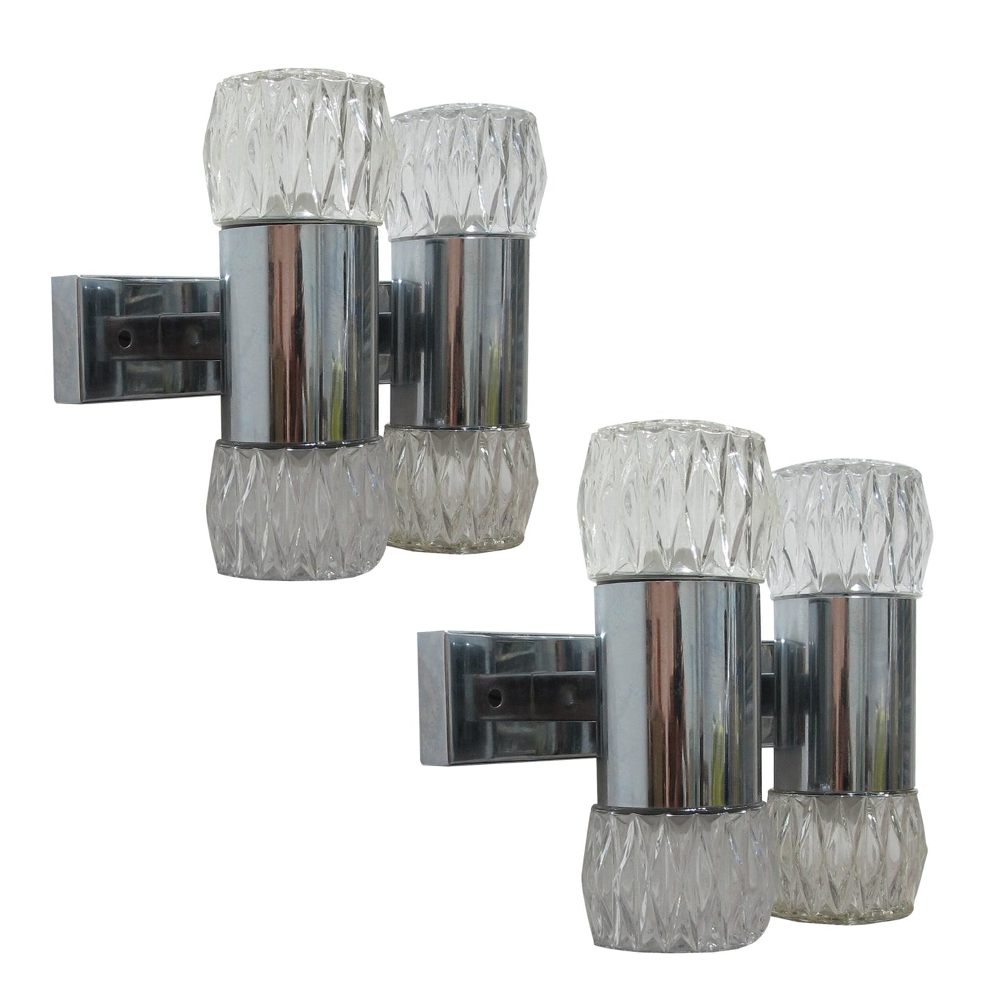 1970s Pair of Chrome and Glass Wall Lights by G. Sciolary, Italy