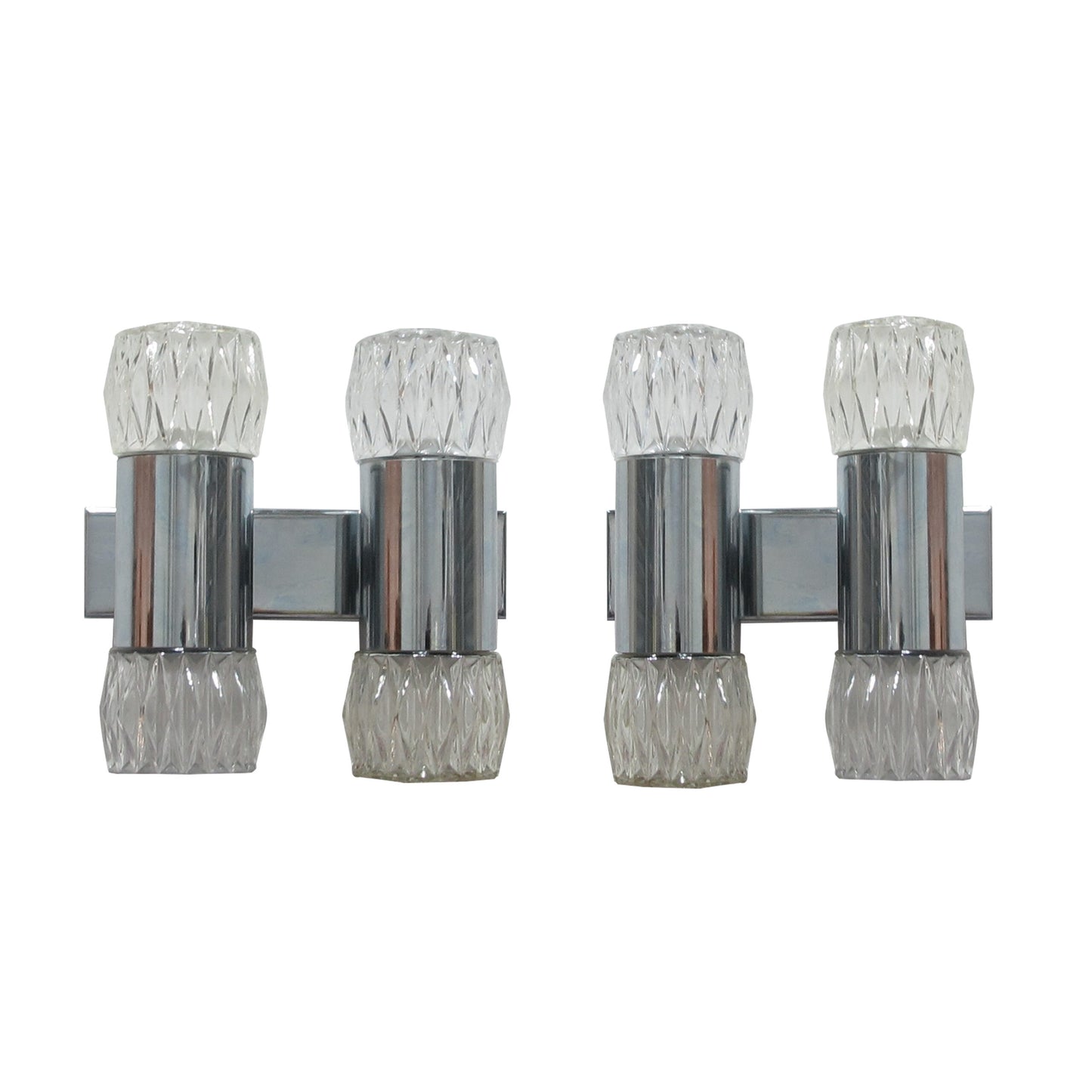 1970s Pair of Chrome and Glass Wall Lights by G. Sciolary, Italy