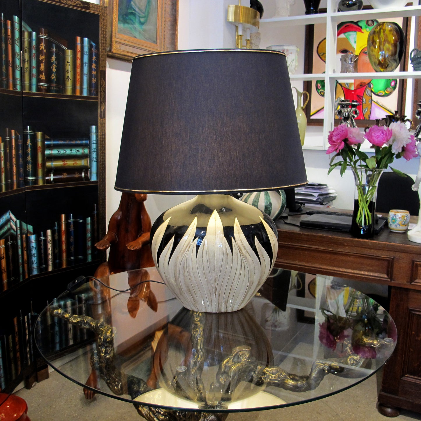 Pair of Italian Tulip-Shaped Ceramic Table Lamps, Circa 1970s