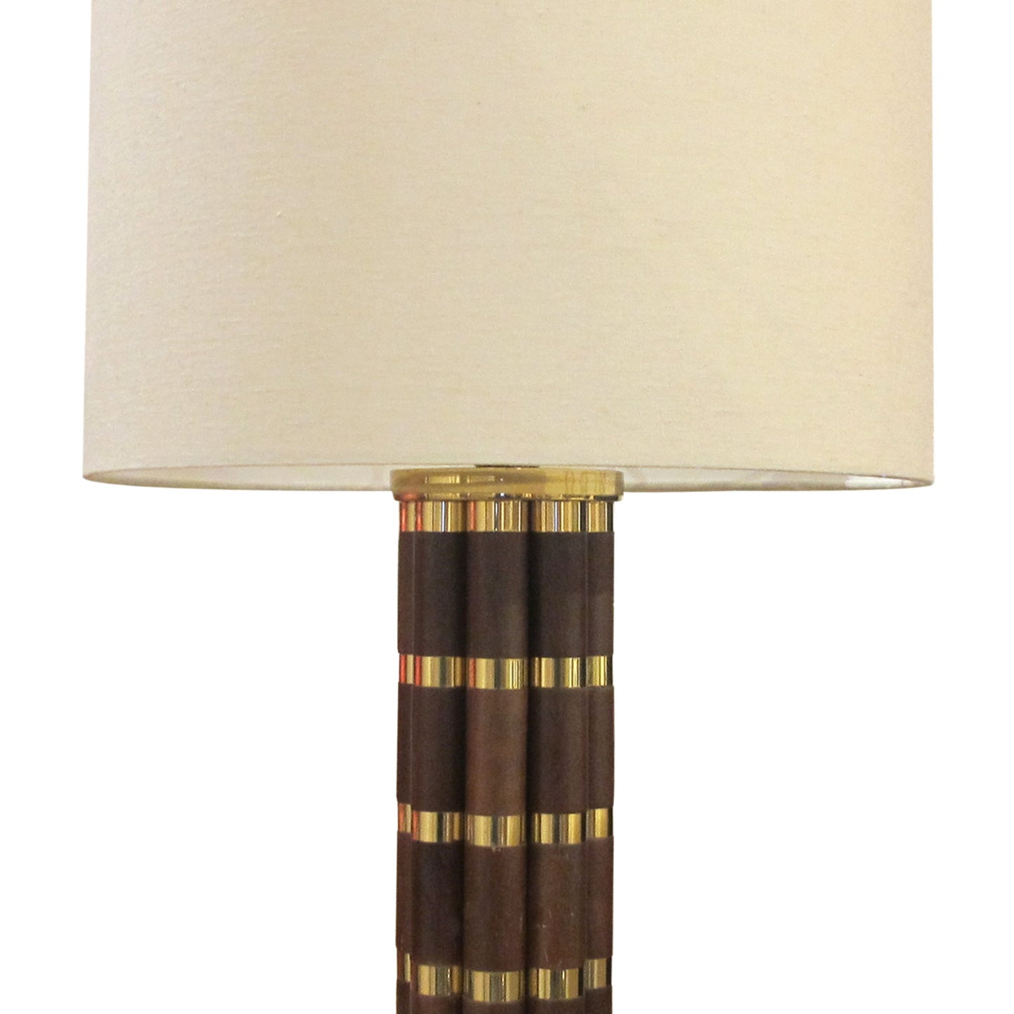 Spanish, 1970s Pair Of Tubular Walnut And Brass Table Lamps