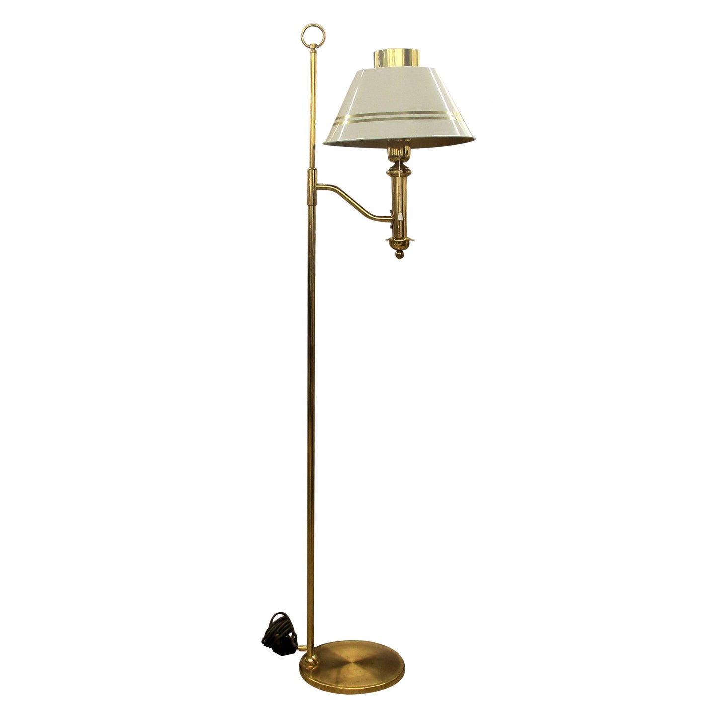 Swedish 1970s Pair of Brass and Metal Bracket Floor Lamps White Shades