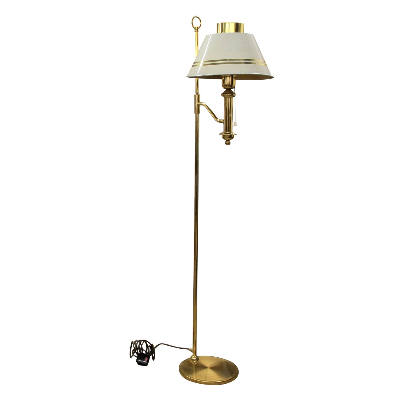 Swedish 1970s Pair of Brass and Metal Bracket Floor Lamps White Shades