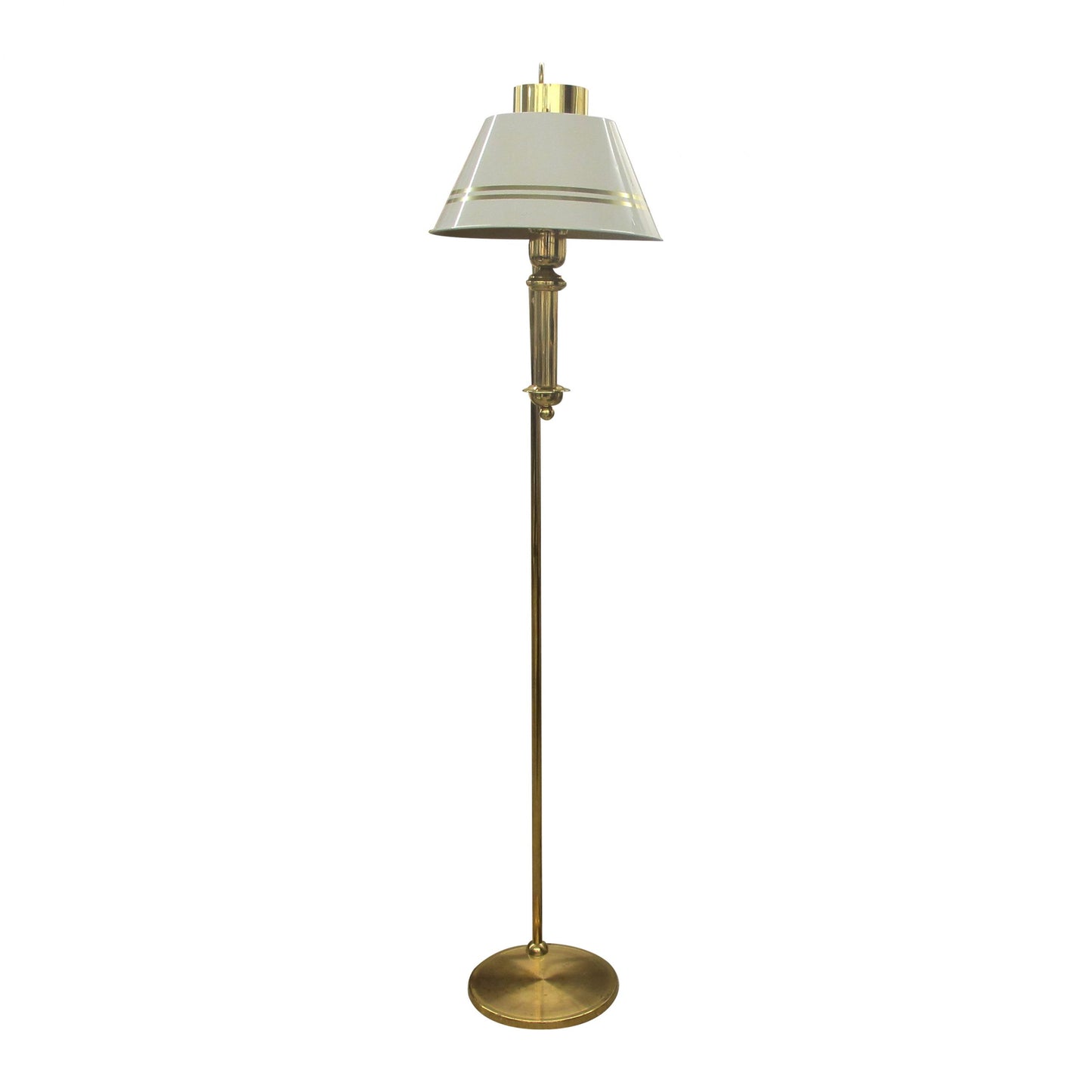 Swedish 1970s Pair of Brass and Metal Bracket Floor Lamps White Shades