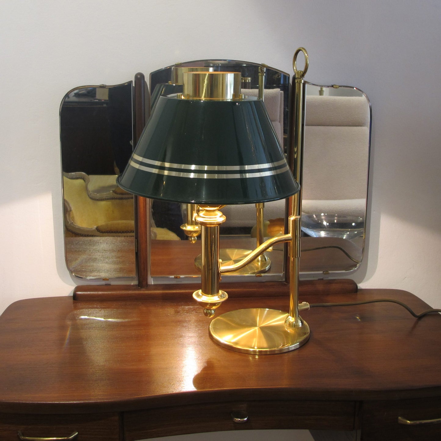 Swedish 1970s Large Brass Desk Table Lamp with Green Metal Shade
