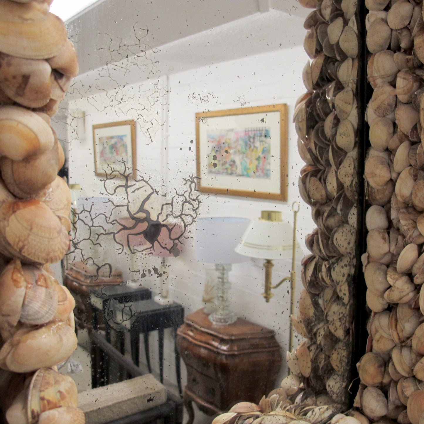 Mid-Century French Handcrafted Clam Seashell Mirror