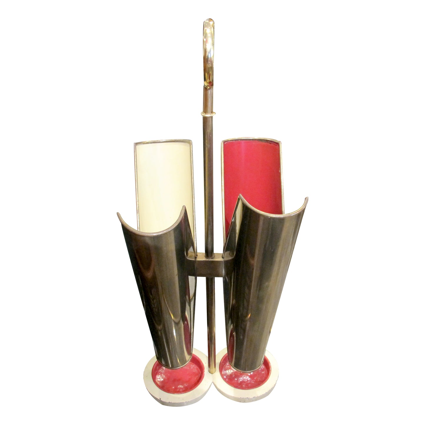 1950s Italian Brass and Metal Umbrella Stand with Cast Iron Base