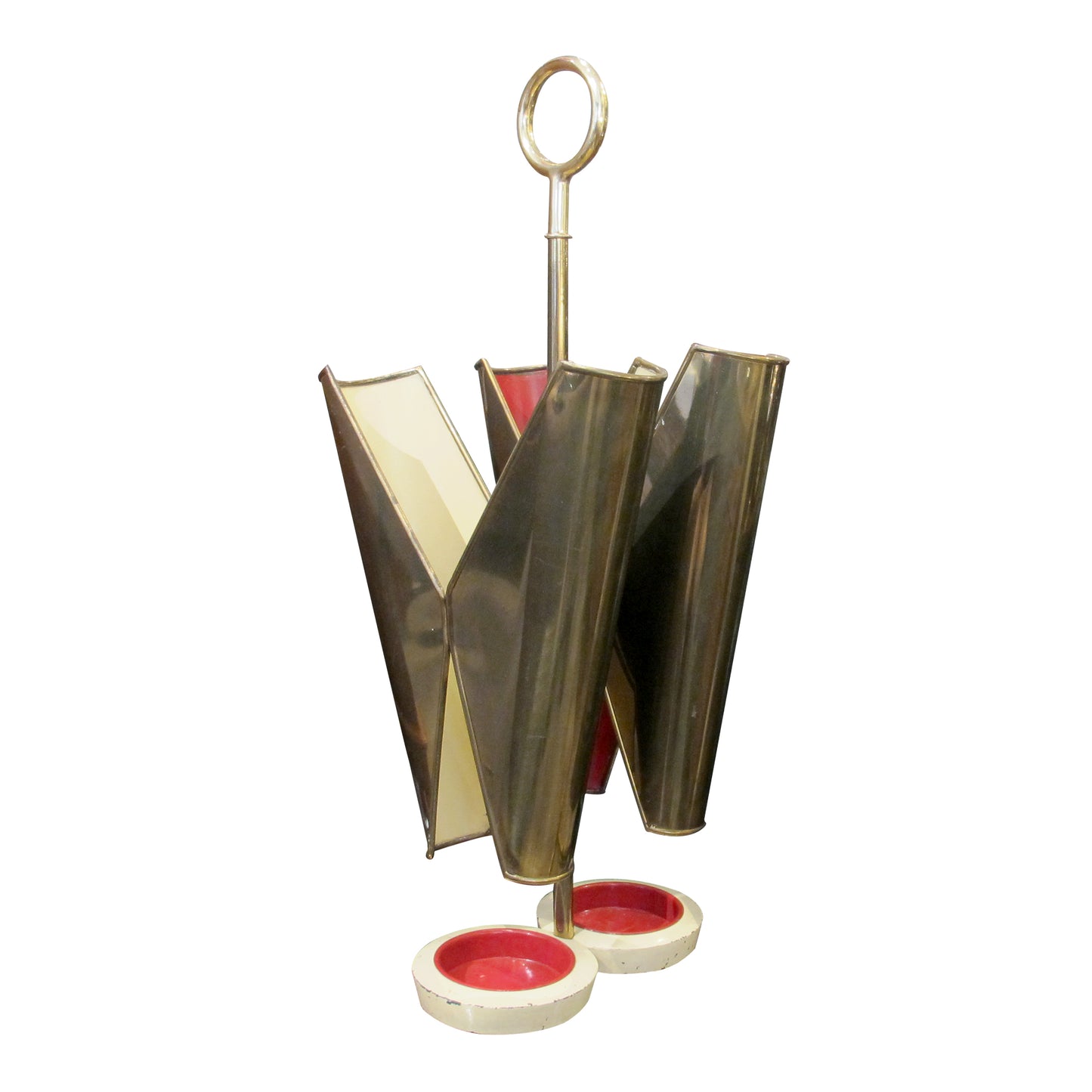 1950s Italian Brass and Metal Umbrella Stand with Cast Iron Base