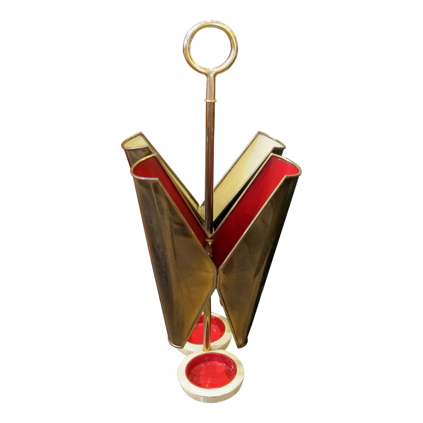 1950s Italian Brass and Metal Umbrella Stand with Cast Iron Base