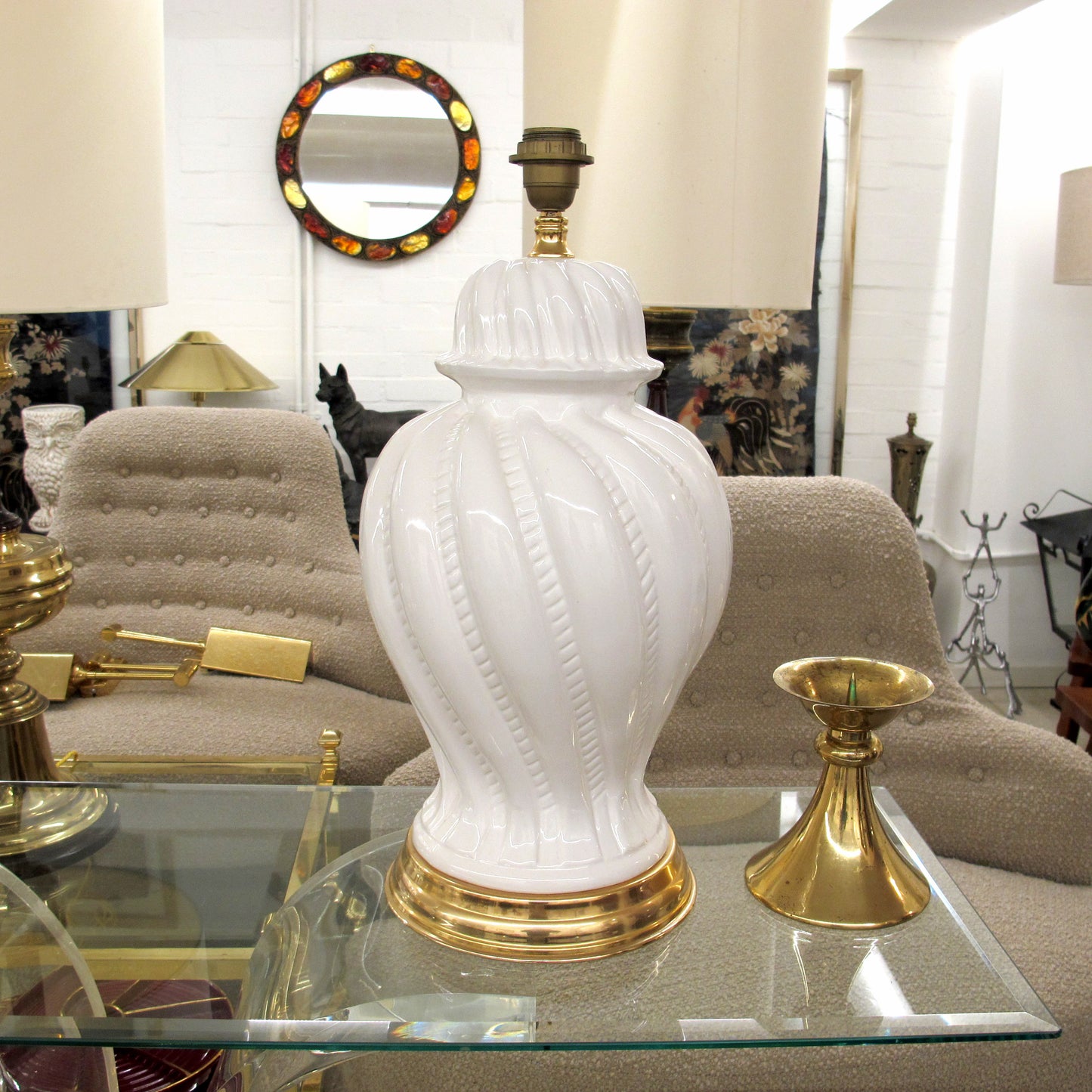 Pair of Large 1950s Italian White Glazed Ceramic Table Lamps