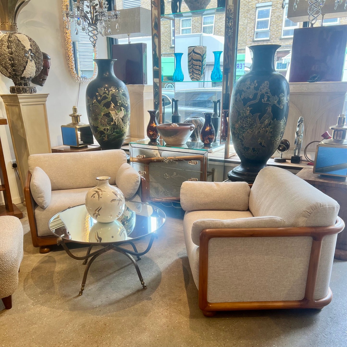1960s Large Pair of Armchairs with Curved Teak Frame, German