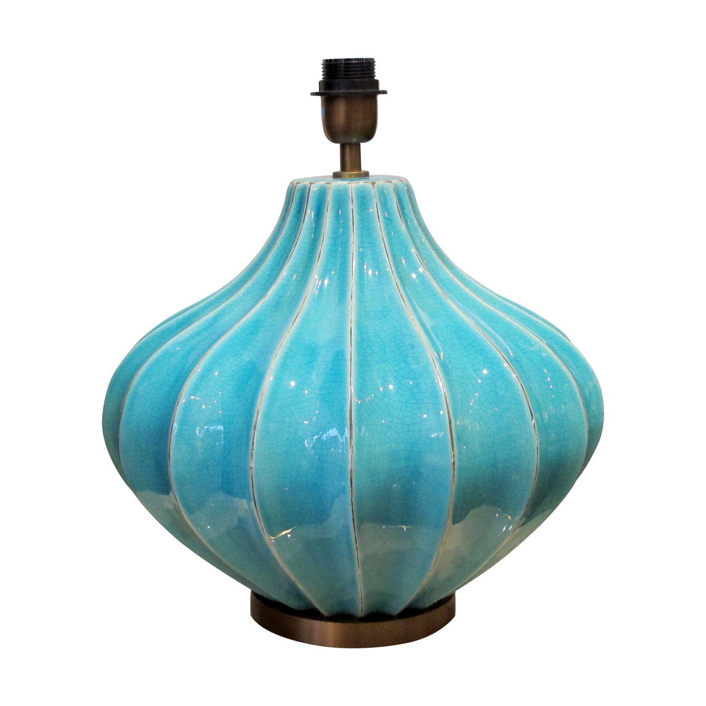 Pair of Turquoise Ceramic Crackled Glaze table lamps, circa 1980s, English