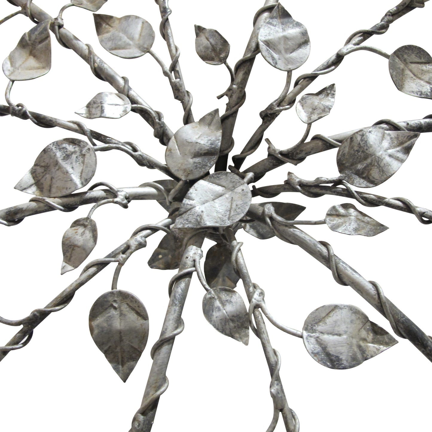 Pair of Large Silver-Painted Iron Floral Plafonniers / Wall Lights, Spanish 1950s