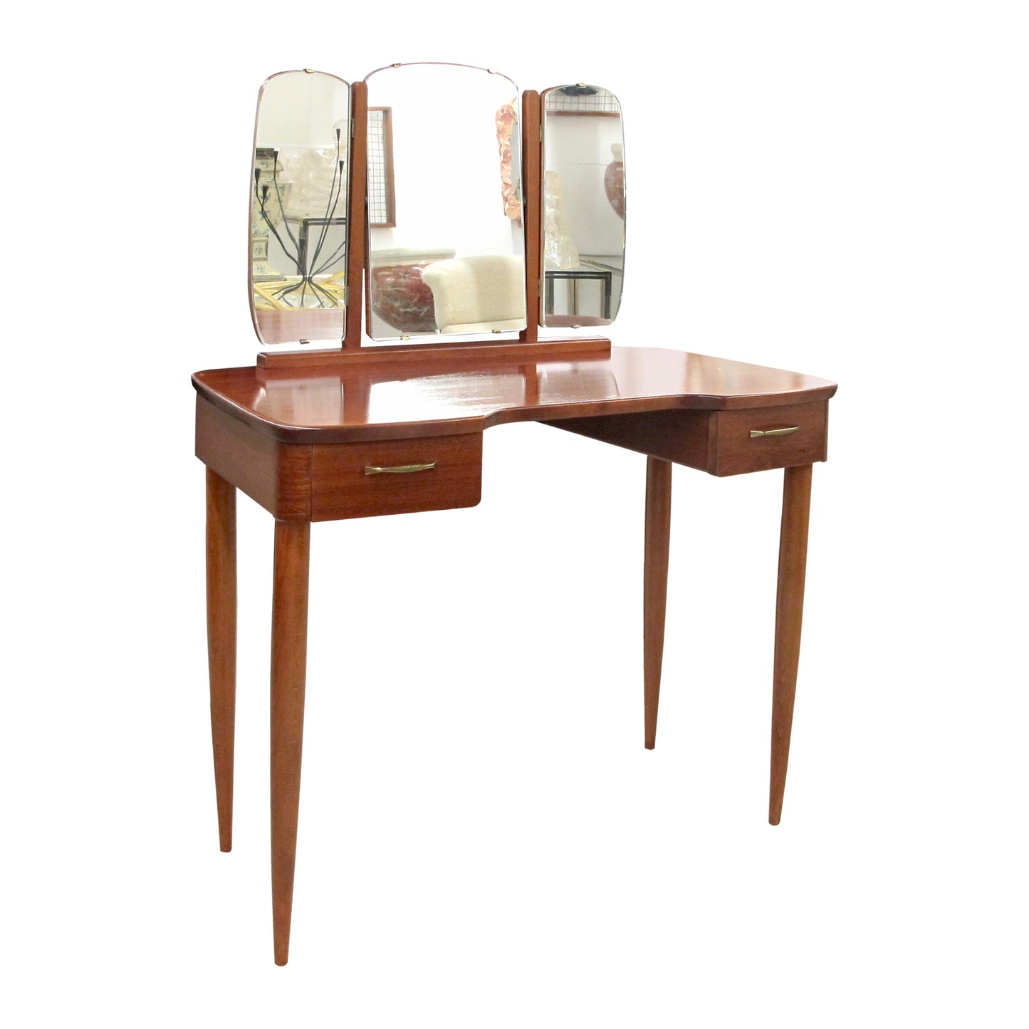 1940s Scandinavian Vanity Dressing Table with Its Triptych Mirror