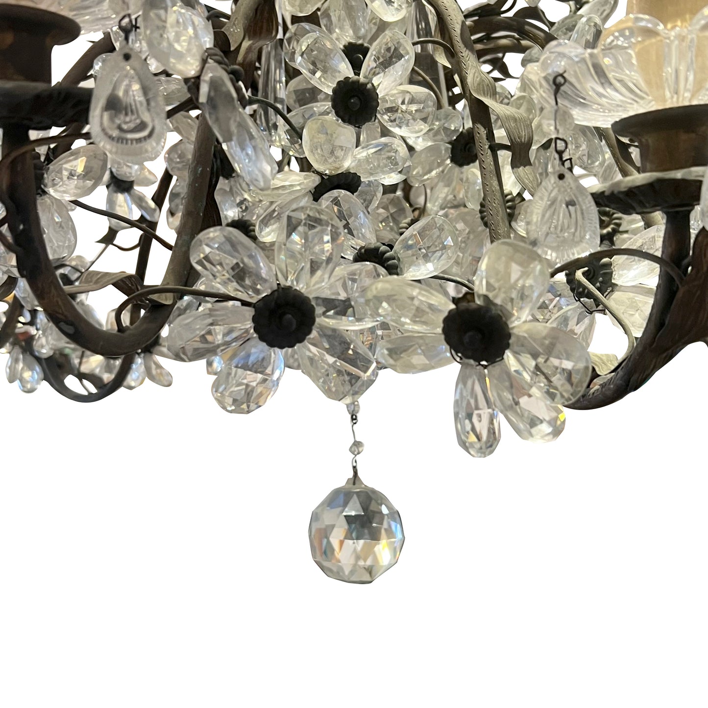French 10-Branch Floral Crystal Chandelier, Attributed to Maison Bagués, Circa 1940s–1950s