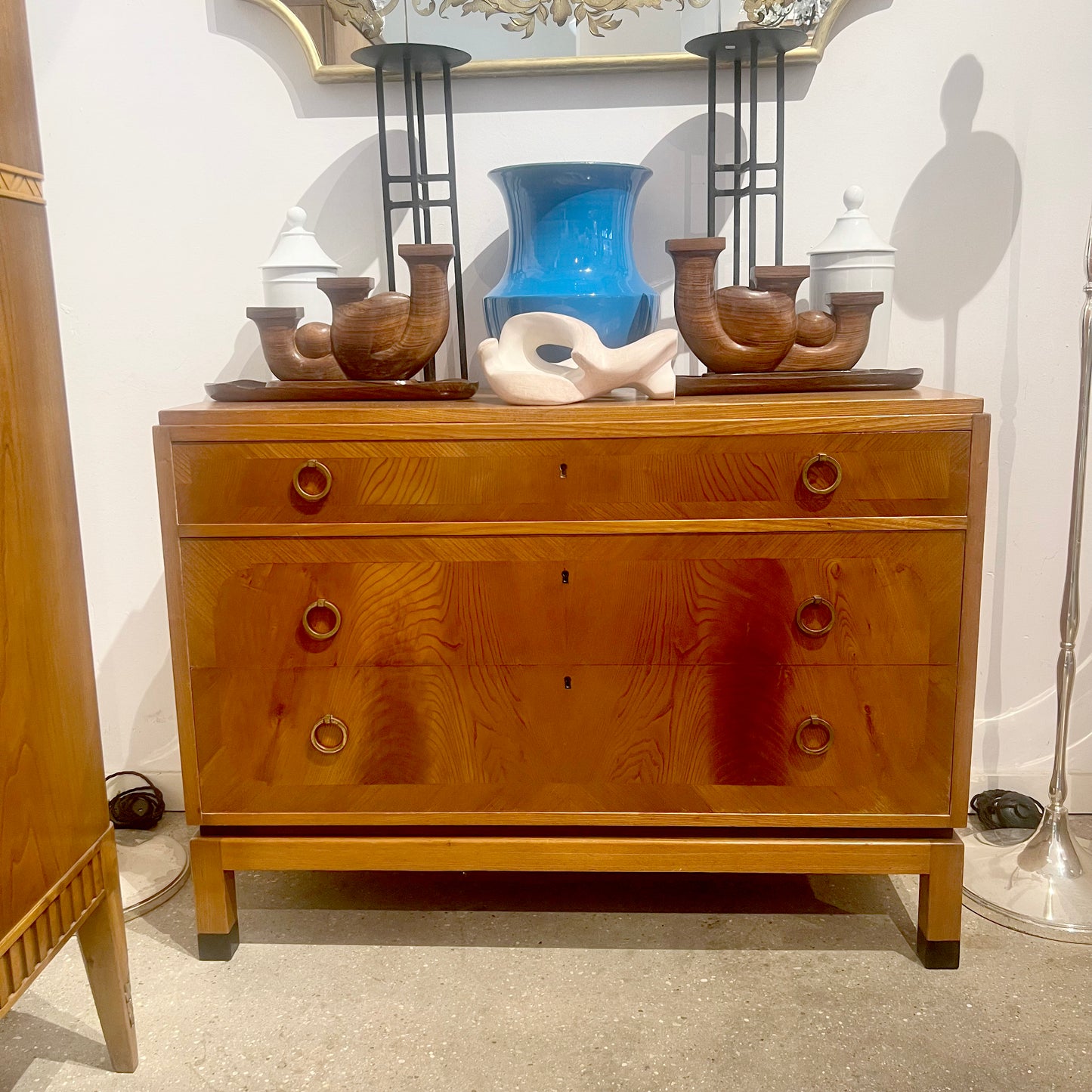 Vintage Swedish Flame Birch Chest of Drawers, 1940s