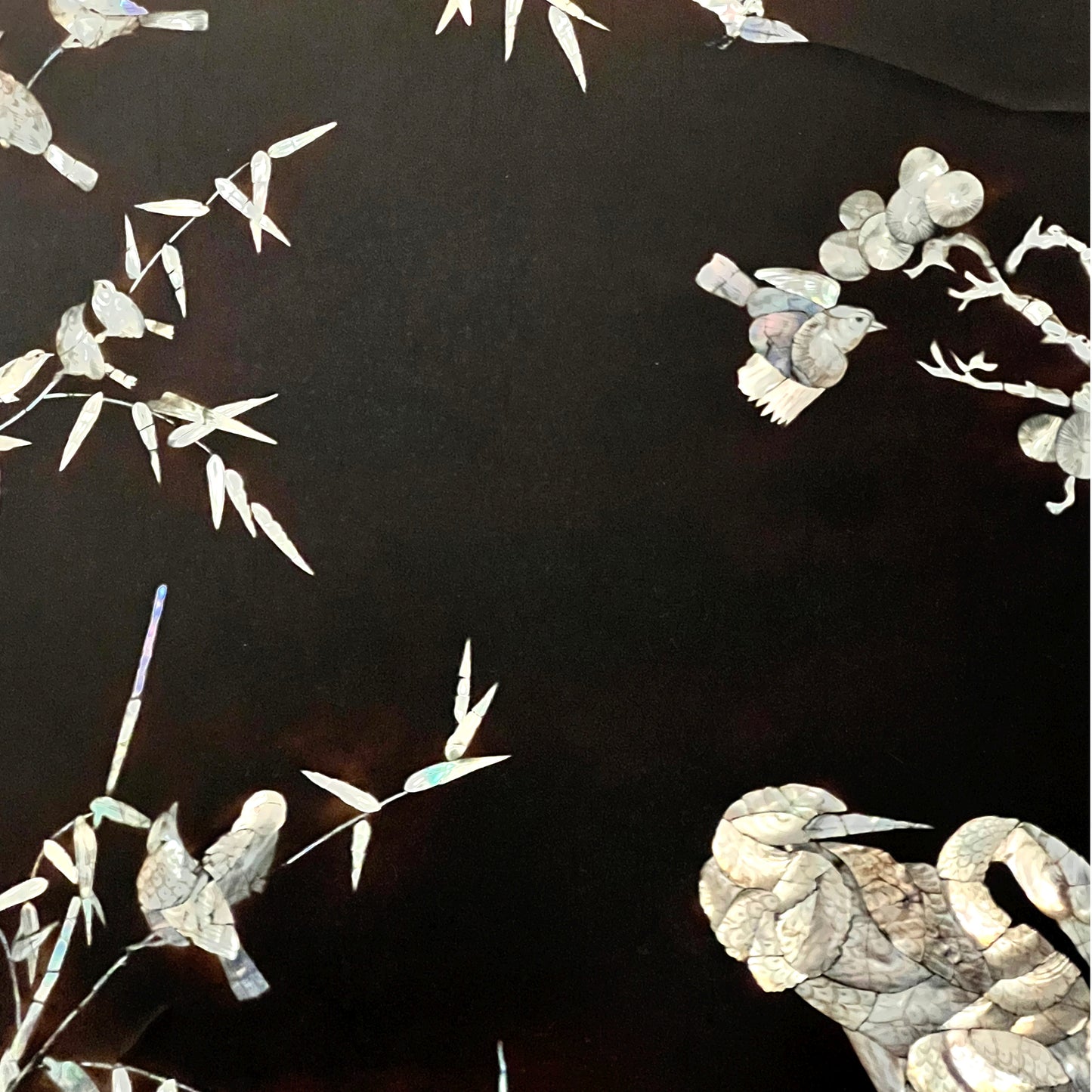 Early 20th Century Asian Black Lacquer Panel with Mother-of-Pearl Inlay