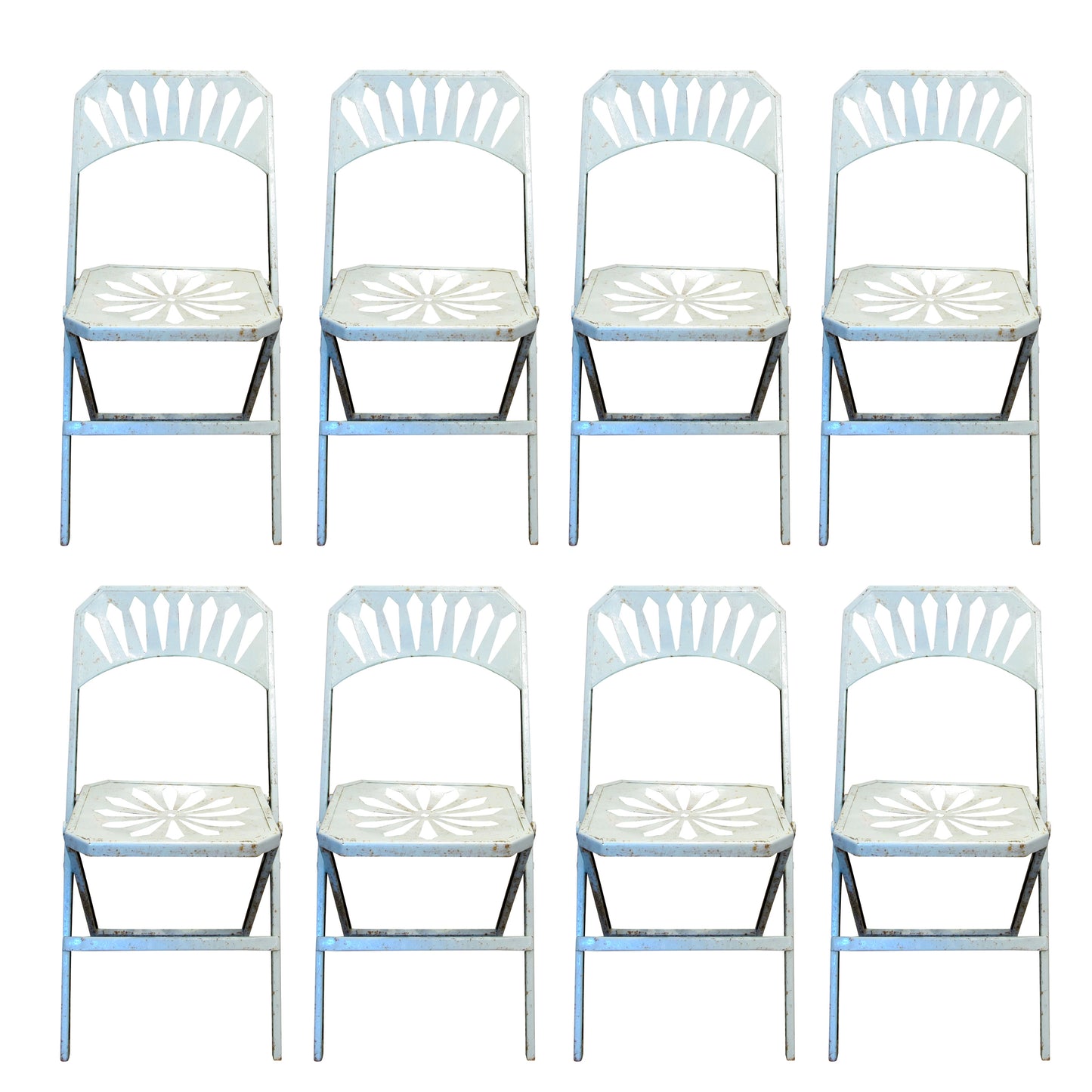 Set of Eight French Metal Folding Garden Chairs, 1950s