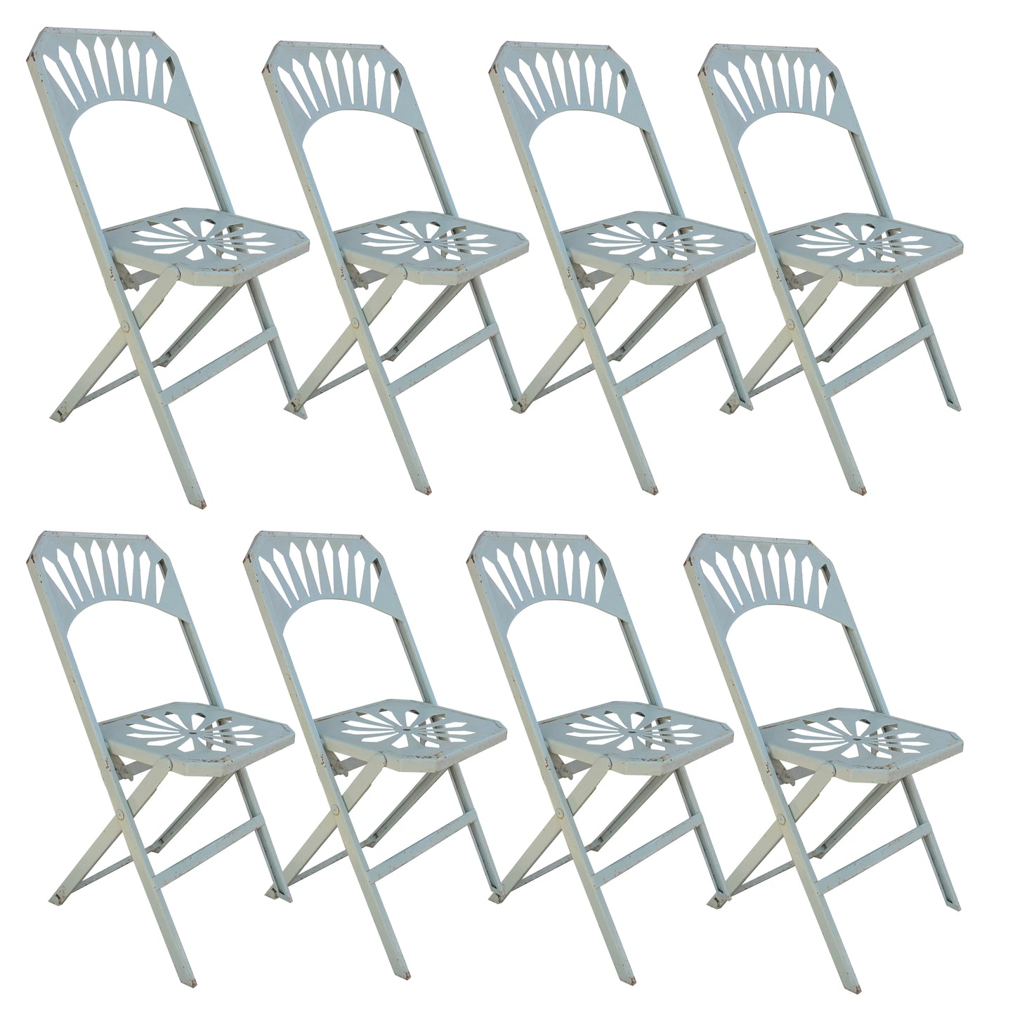 Set of Eight French Metal Folding Garden Chairs, 1950s