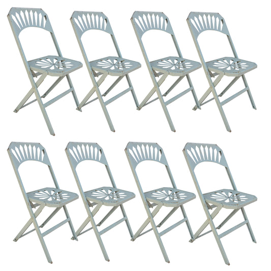 Set of Eight French Metal Folding Garden Chairs, 1950s