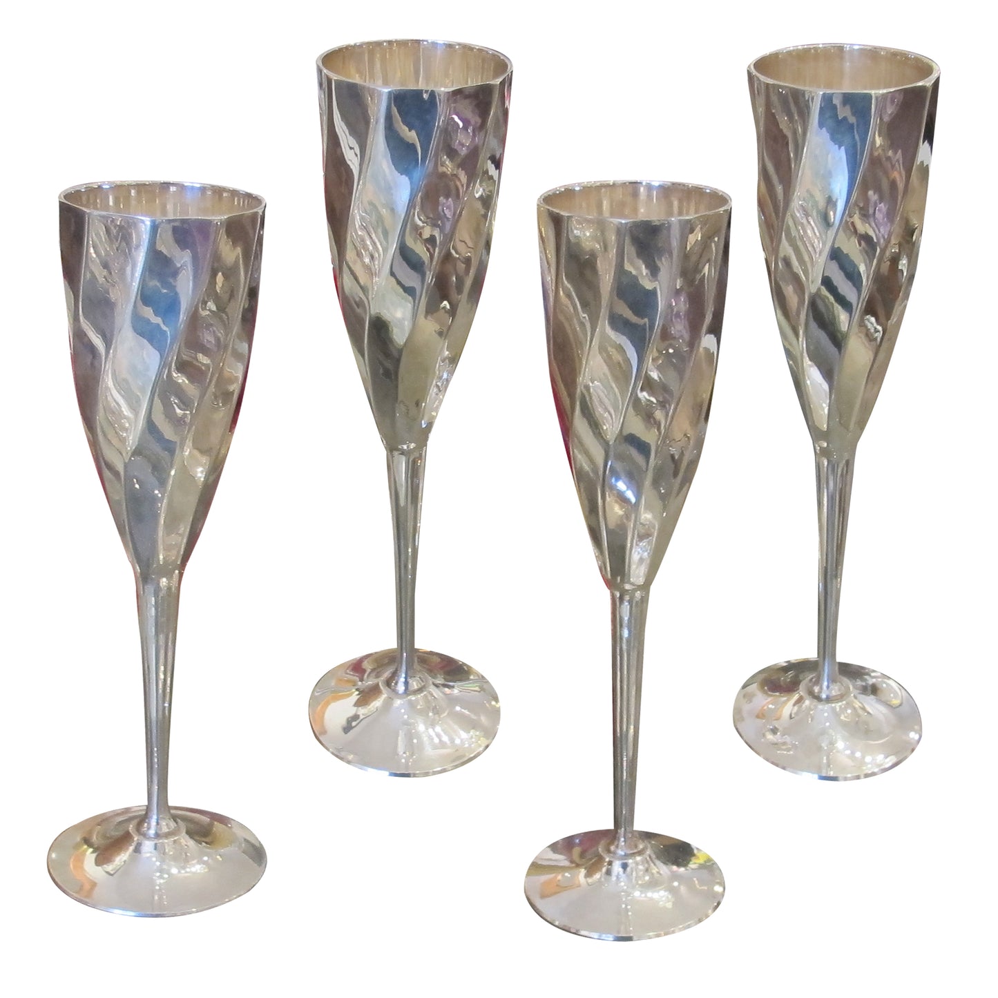Set of 12 Silver-Plated Champagne Flutes with Tray, Stamped Saint Hilaire – French, 1970s