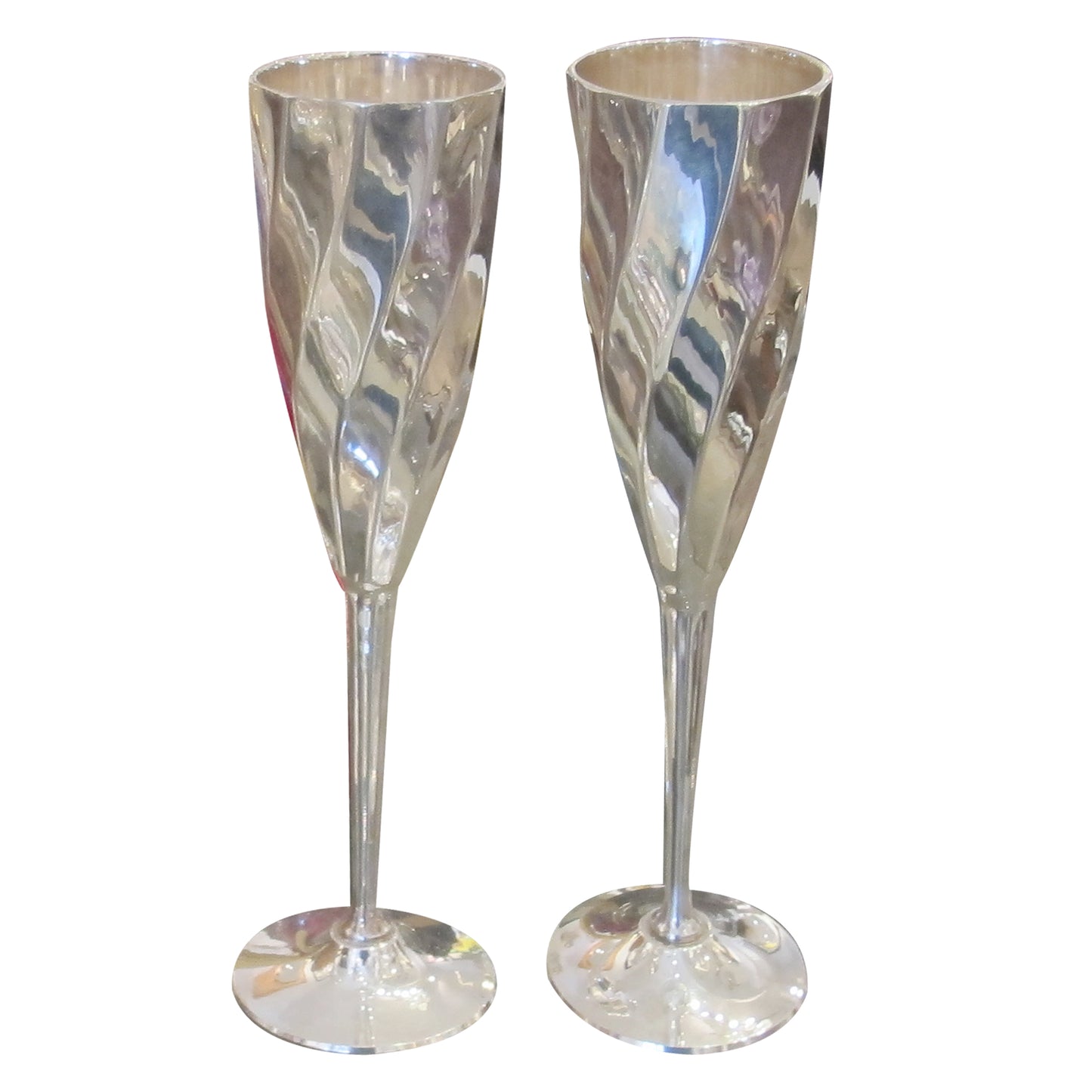 Set of 12 Silver-Plated Champagne Flutes with Tray, Stamped Saint Hilaire – French, 1970s