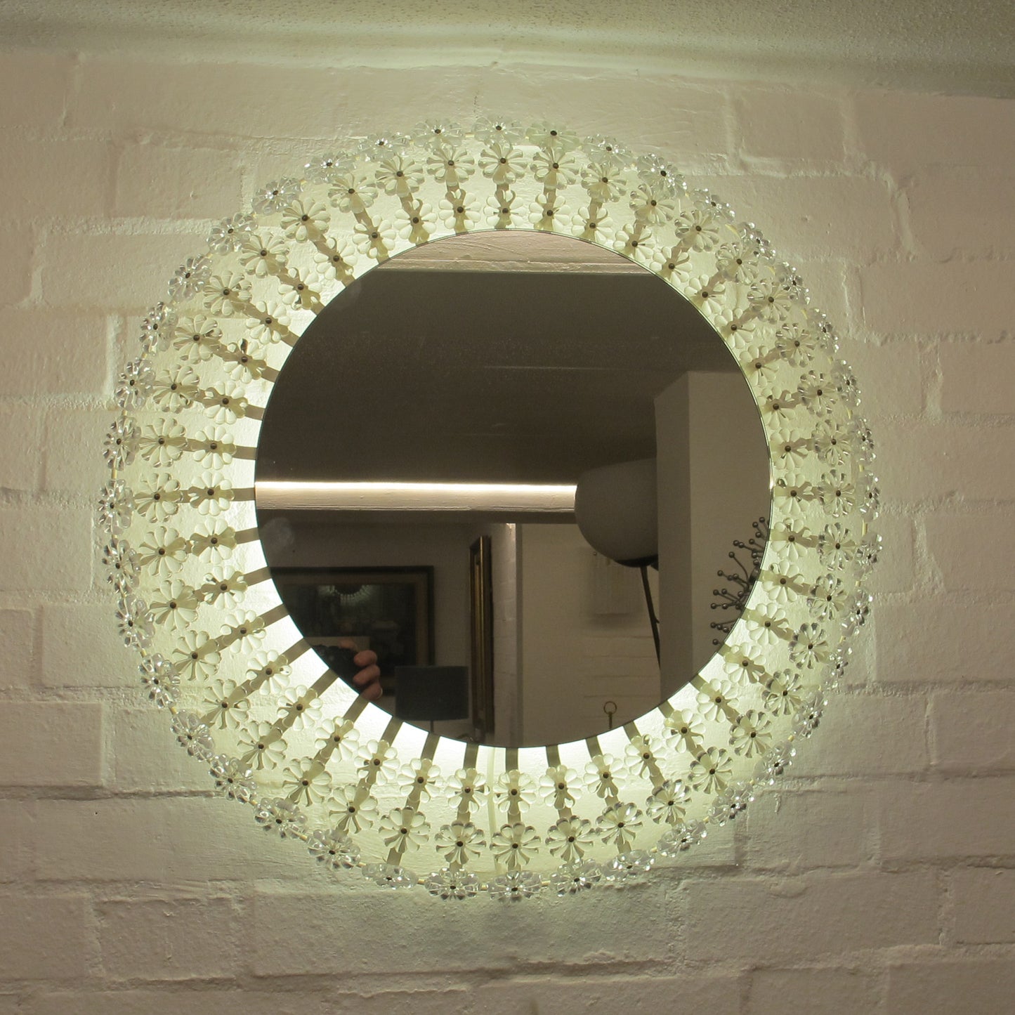 Large Backlit Mirror with Crystal Flowers by Emil Stejnar for Rupert Nikoll, Austria, 1950s