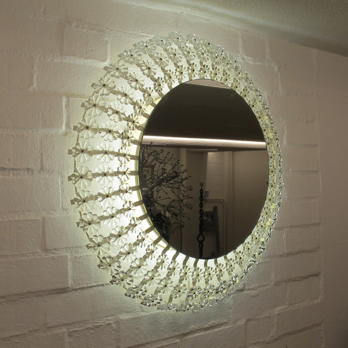 Large Backlit Mirror with Crystal Flowers by Emil Stejnar for Rupert Nikoll, Austria, 1950s