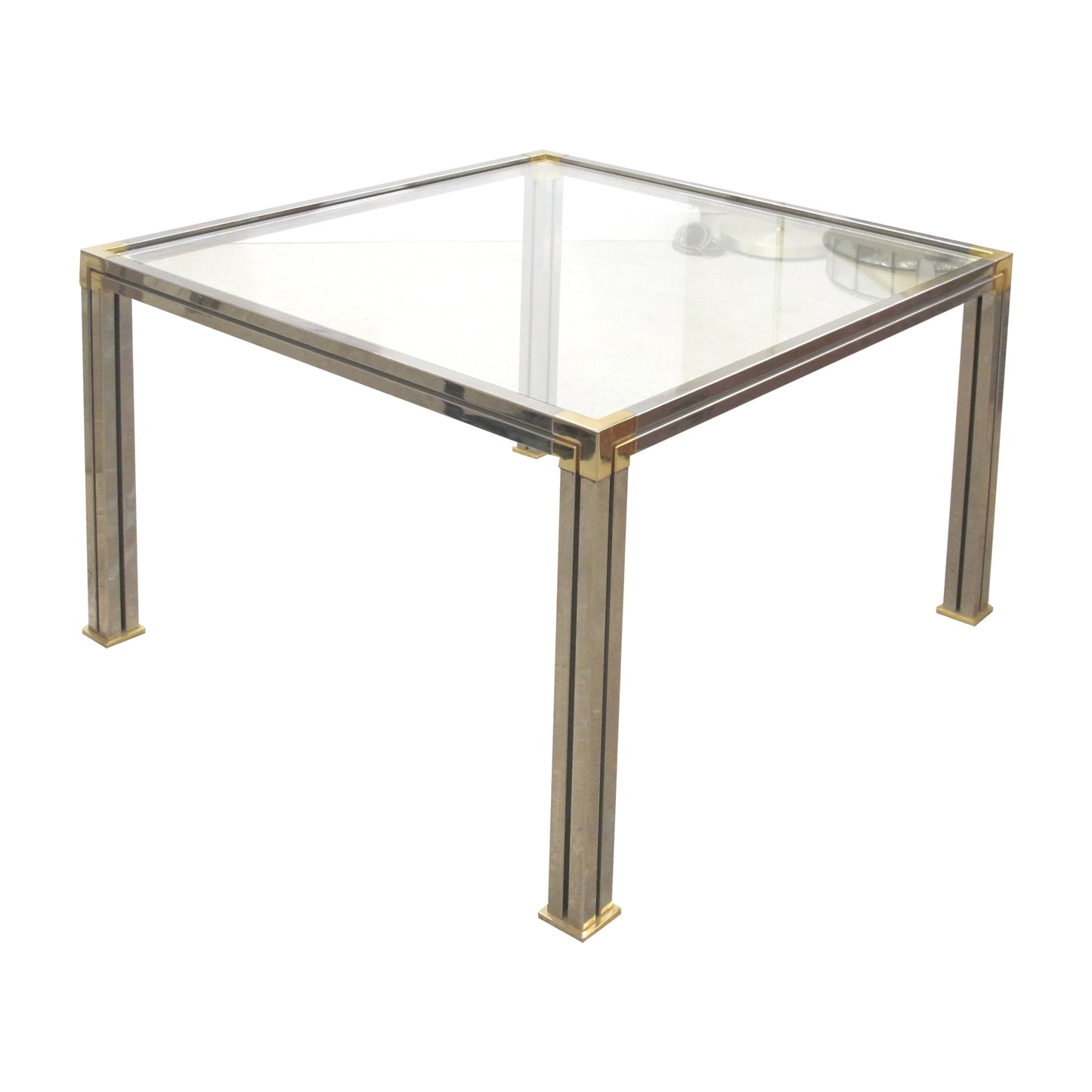 Pair of Chrome and Brass Side Tables with Clear Glass Tops, Belgium, 1970s
