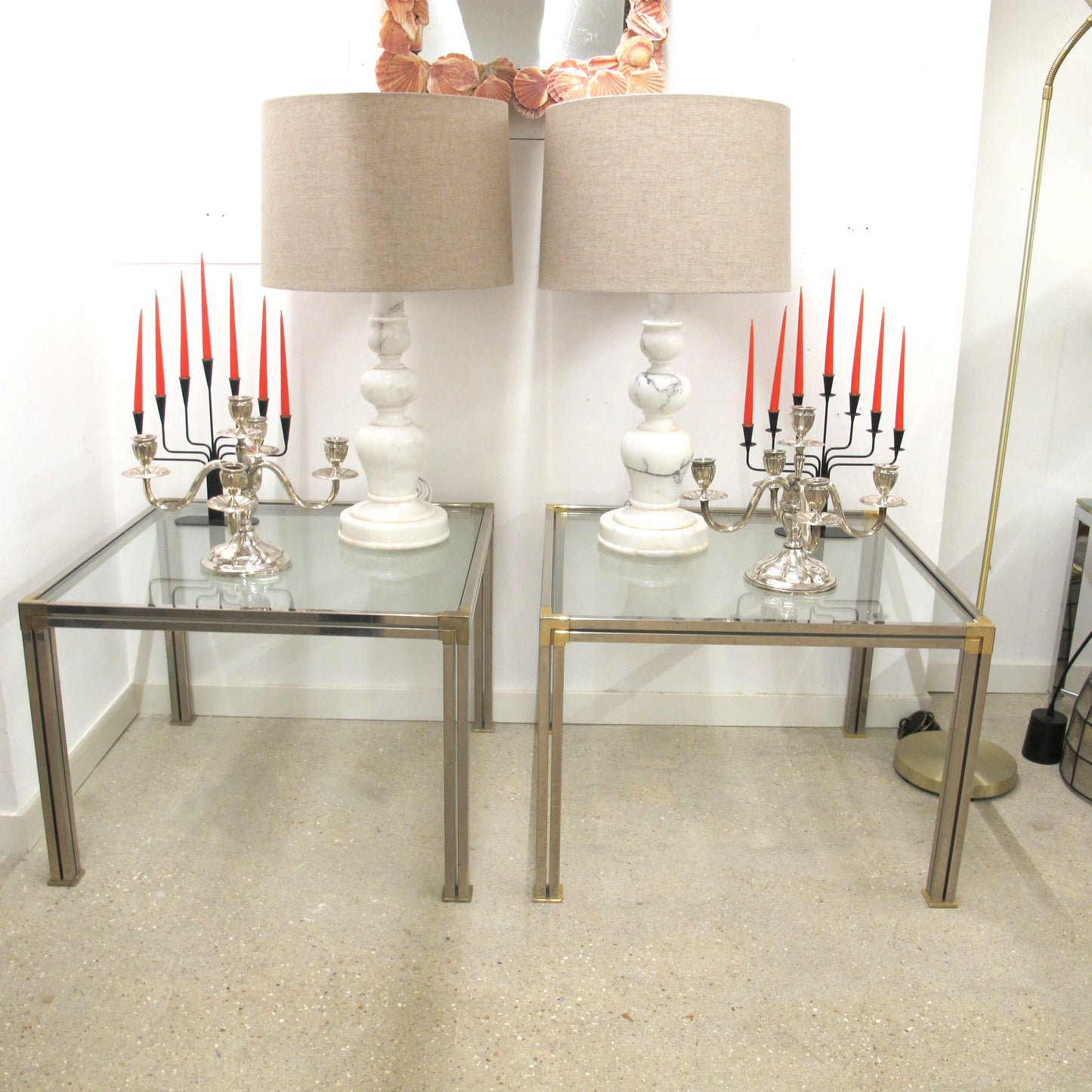 Pair of Chrome and Brass Side Tables with Clear Glass Tops, Belgium, 1970s