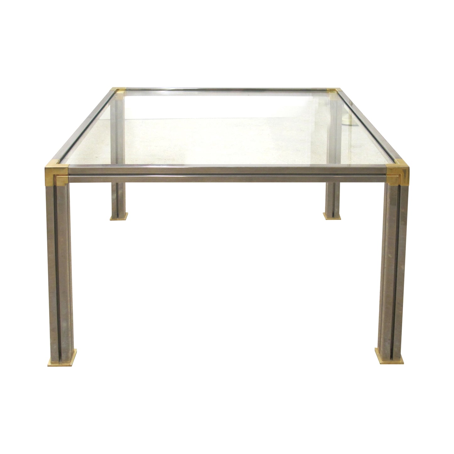 Pair of Chrome and Brass Side Tables with Clear Glass Tops, Belgium, 1970s
