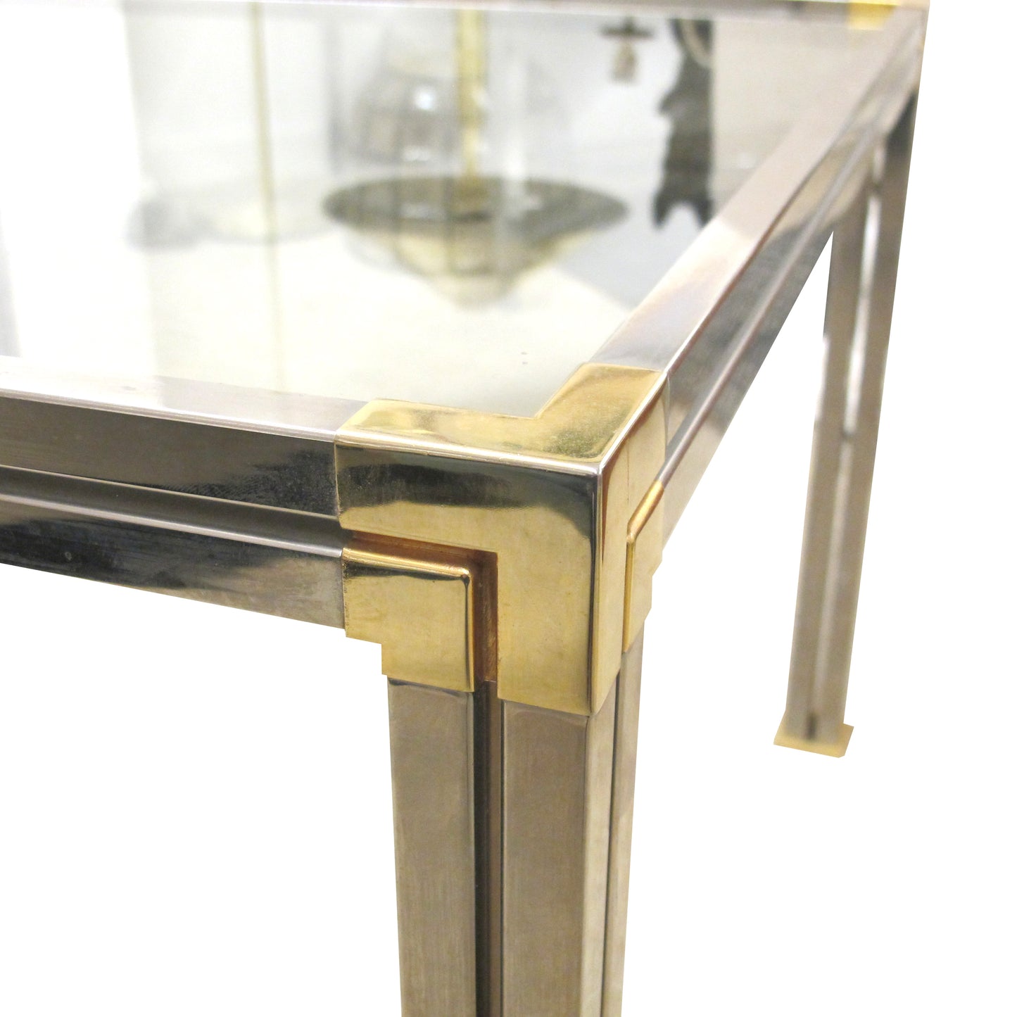 Pair of Chrome and Brass Side Tables with Clear Glass Tops, Belgium, 1970s