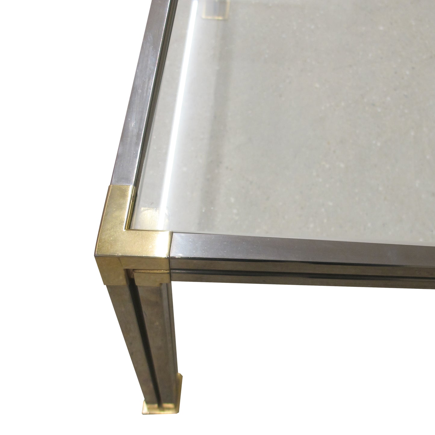 Pair of Chrome and Brass Side Tables with Clear Glass Tops, Belgium, 1970s
