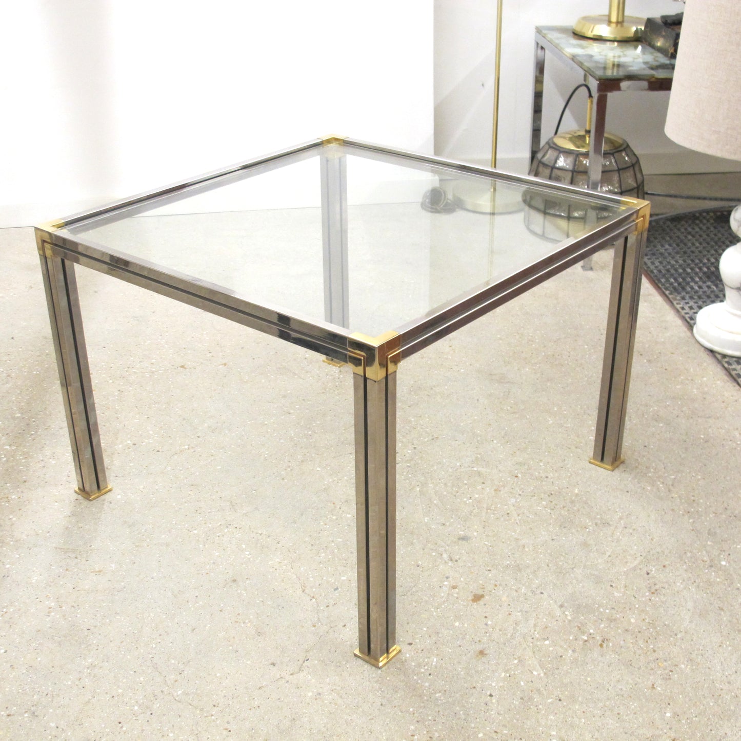 Pair of Chrome and Brass Side Tables with Clear Glass Tops, Belgium, 1970s