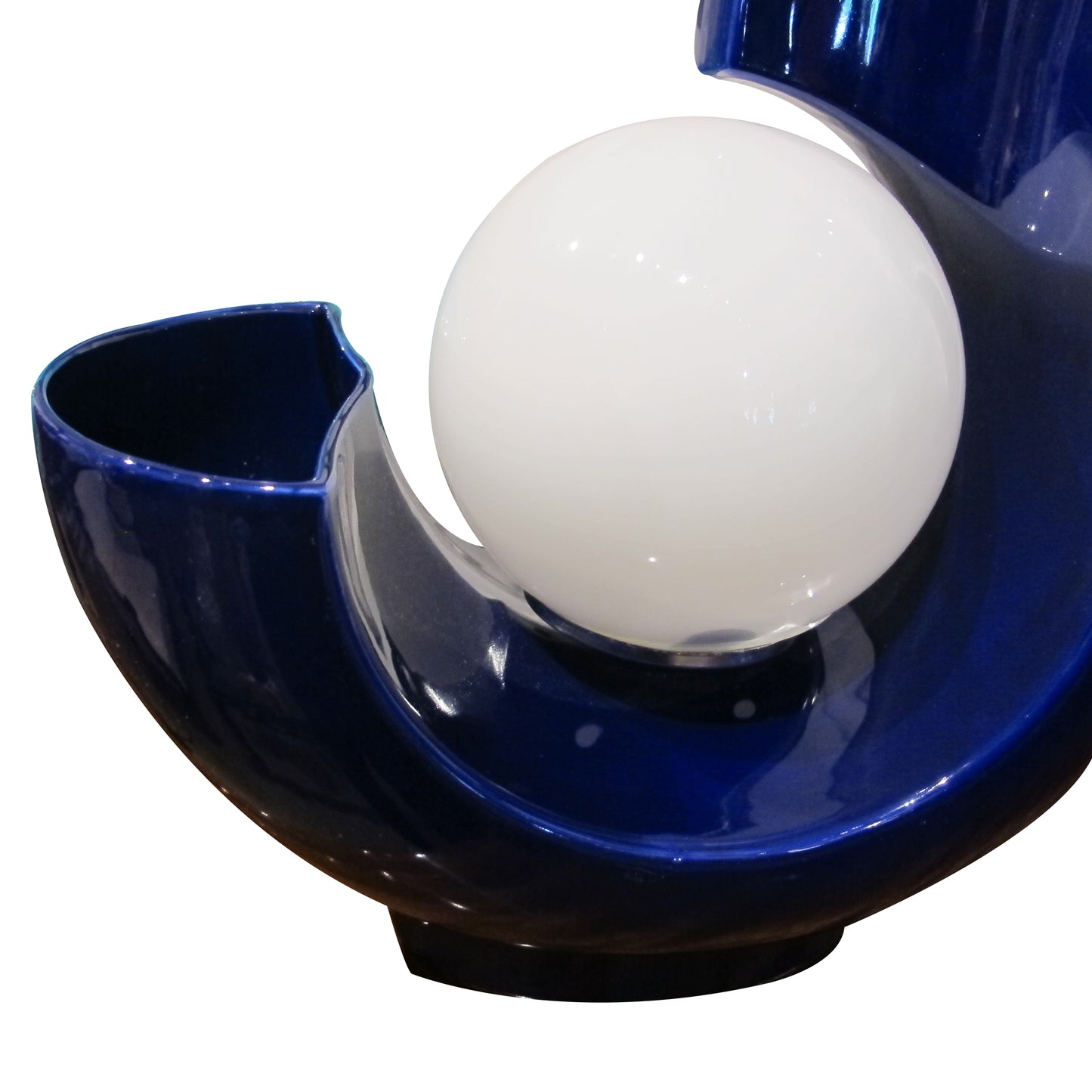 Italian Blue Glazed Ceramic Table Lamp with Opal Globe and Vase Detail, 1970s