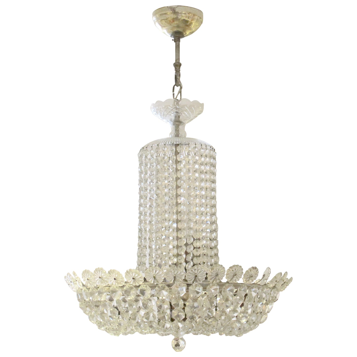 Austrian Art Deco Crystal Basket Chandelier with Faceted Beads, 1930s