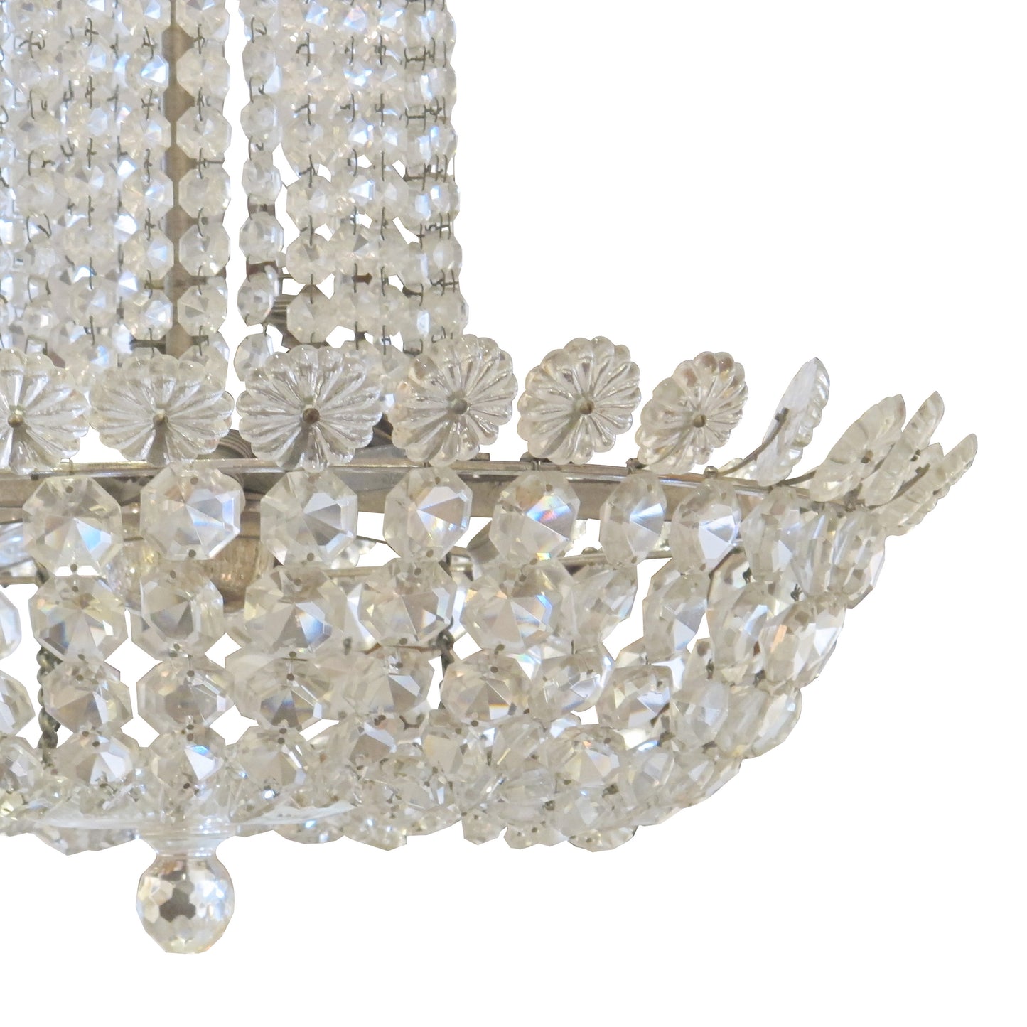 Austrian Art Deco Crystal Basket Chandelier with Faceted Beads, 1930s