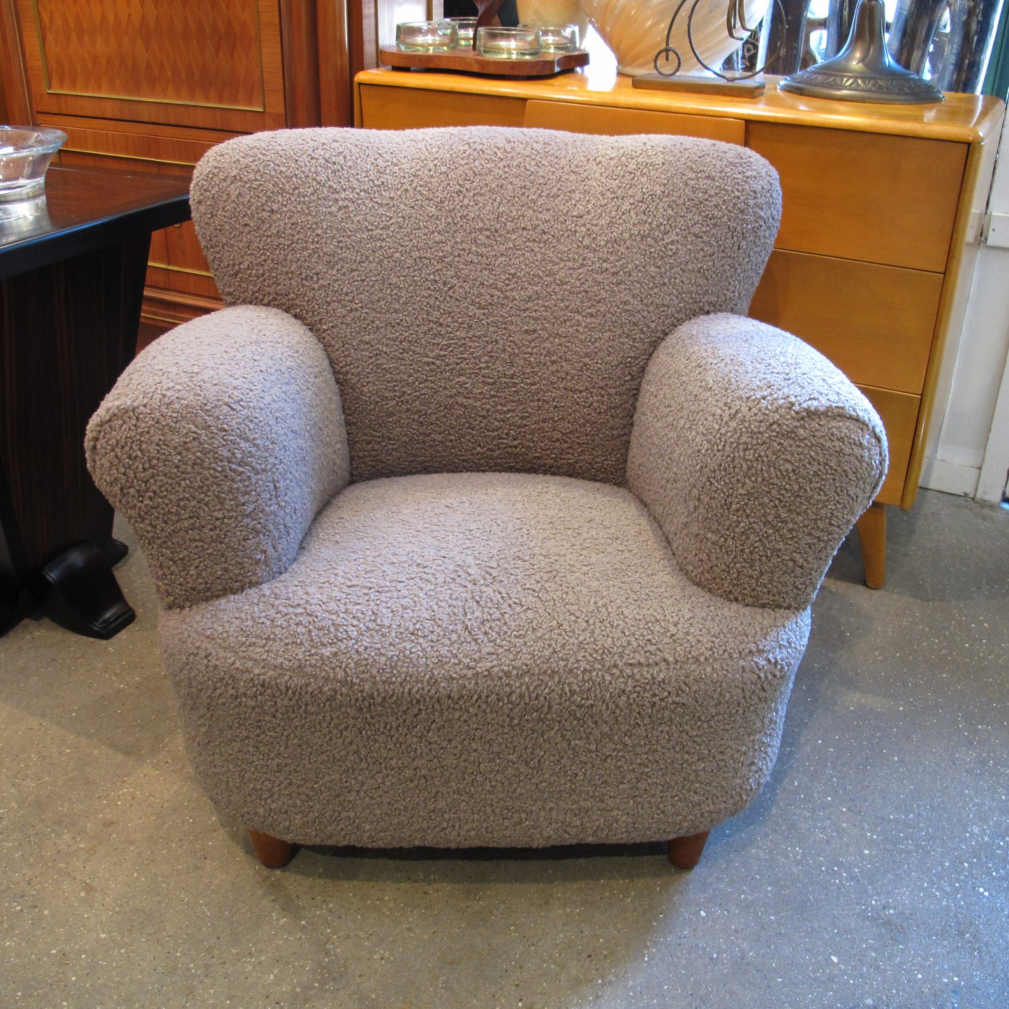Pair of 1950s Swedish armchairs in Taupe Bouclé Fabric