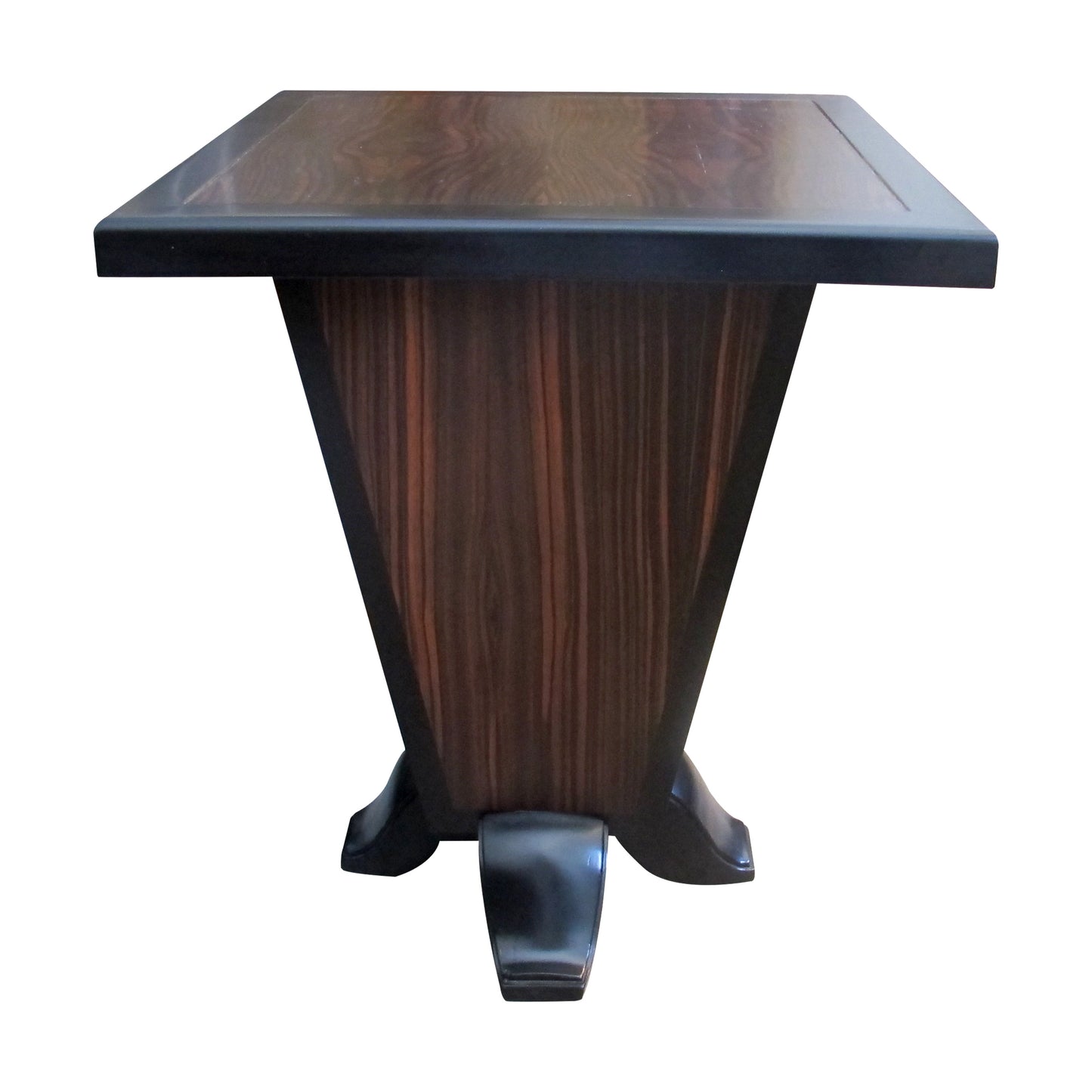 French Art Deco Walnut Veneer Side Table with Inverted Pyramid Base