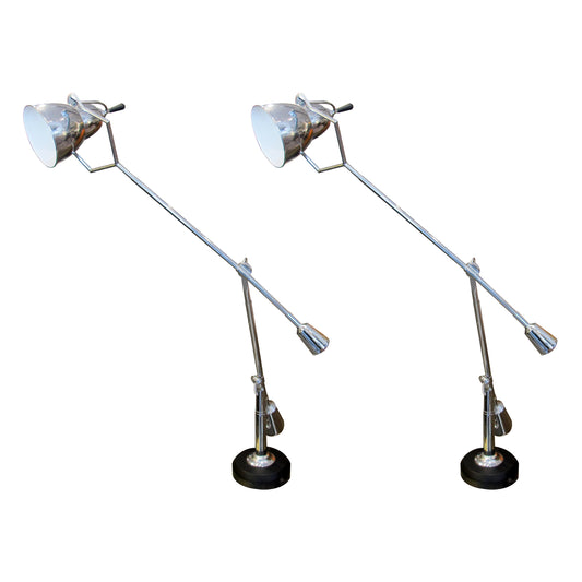 Pair of Italian Re-edition Sculptural Double-Arm Desk Lamps, 1970s