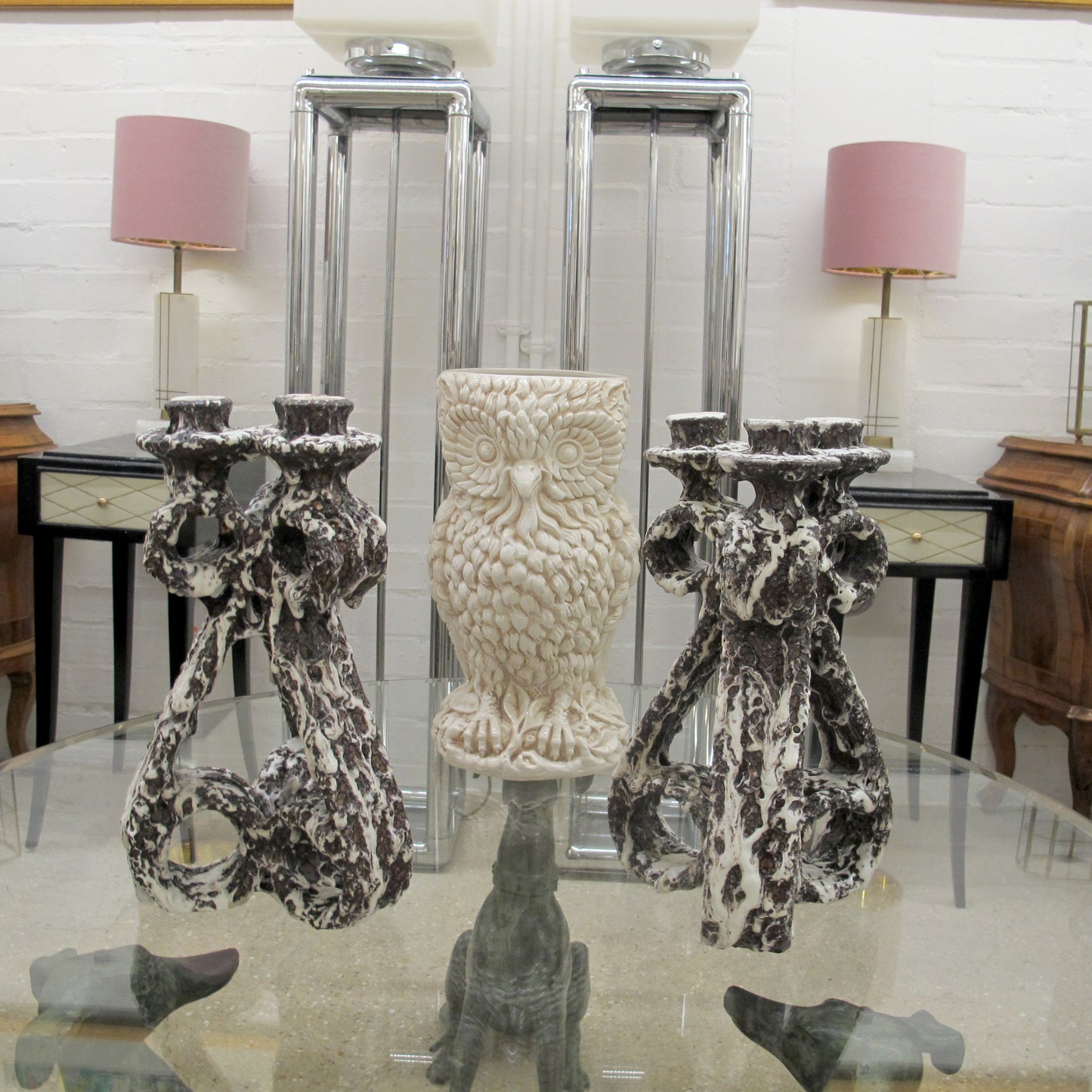 Pair of 1950s Fat Lava Candlesticks by Marius Giuge from Vallauris, French