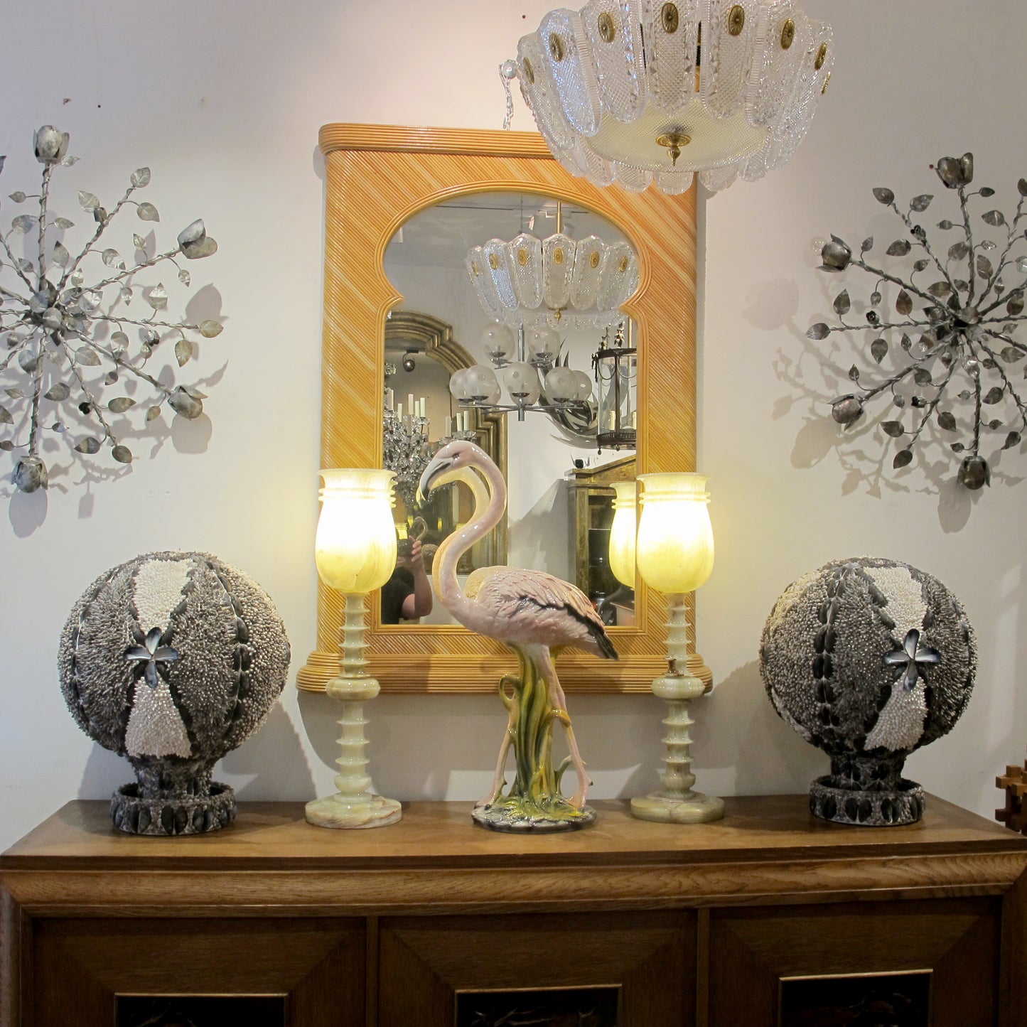 1960s Elegant Twin Shell Globes with Handcrafted Coastal Art, English