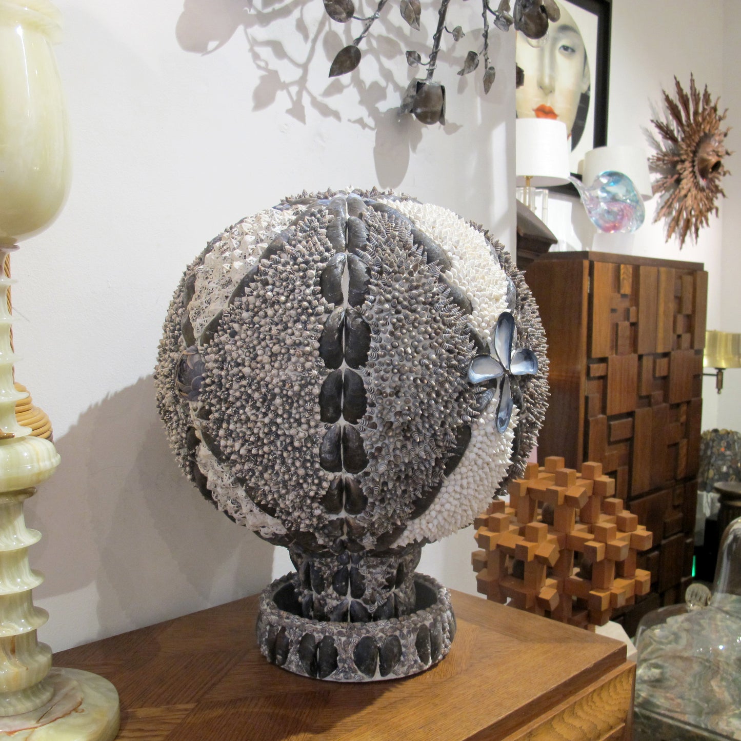 1960s Elegant Twin Shell Globes with Handcrafted Coastal Art, English