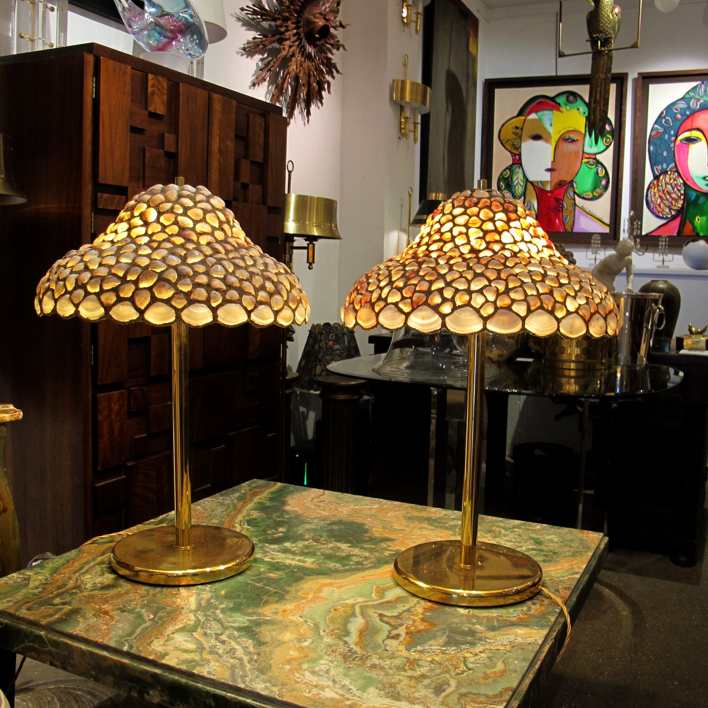 Pair of Large Handcrafted Seashell Table Lamps, 1970s English