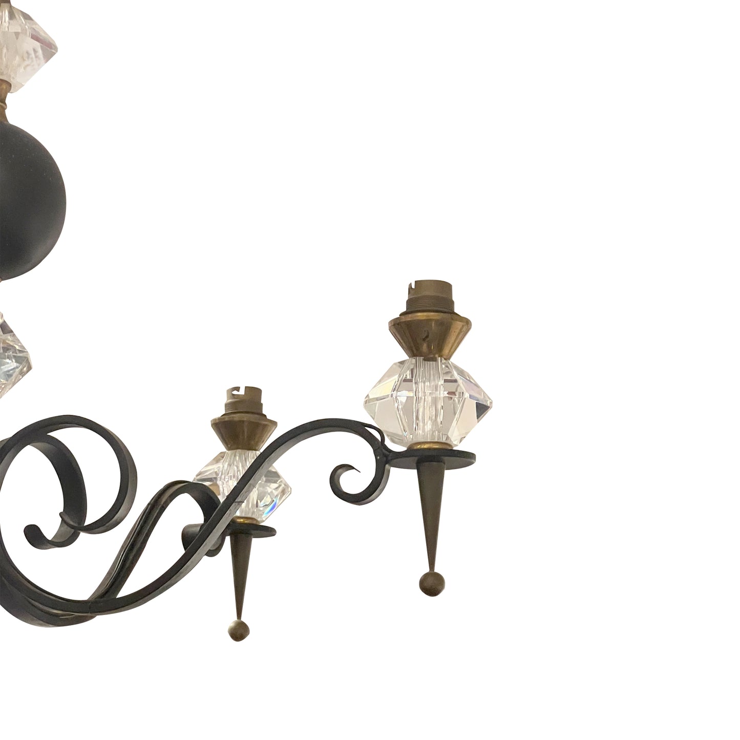 Mid-Century French Wrought Iron and Cristal de Sèvres Five-Branch Chandelier