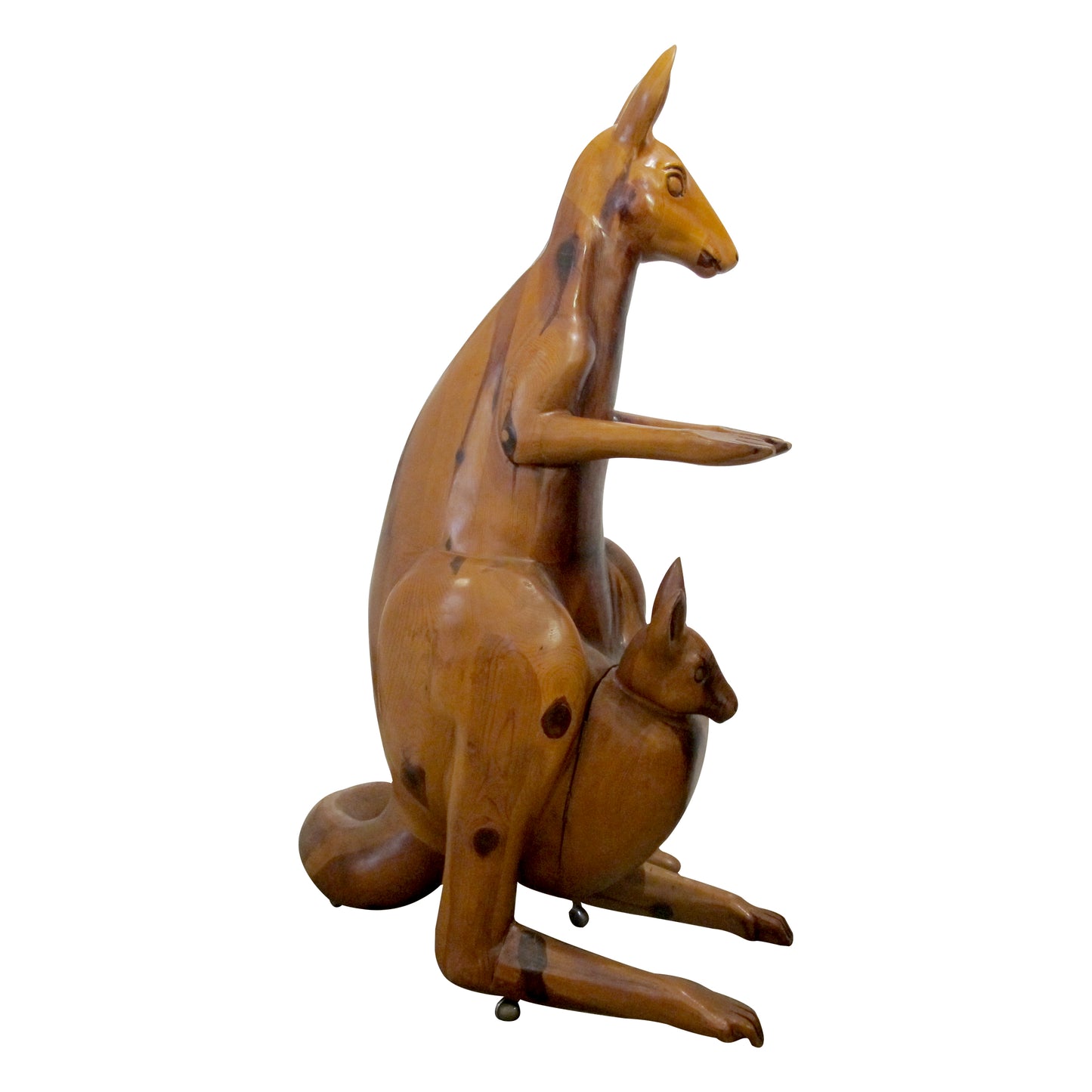 Life-Size Oak Kangaroo Sculpture on Wheels, Spain, 1960s
