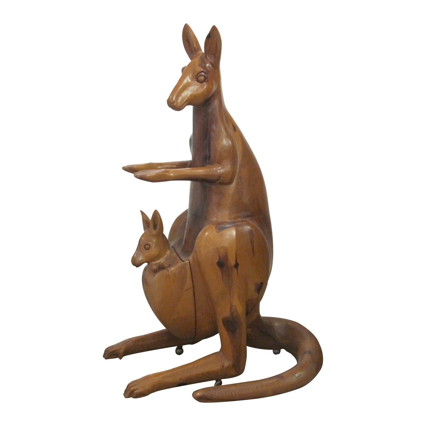 Life-Size Oak Kangaroo Sculpture on Wheels, Spain, 1960s
